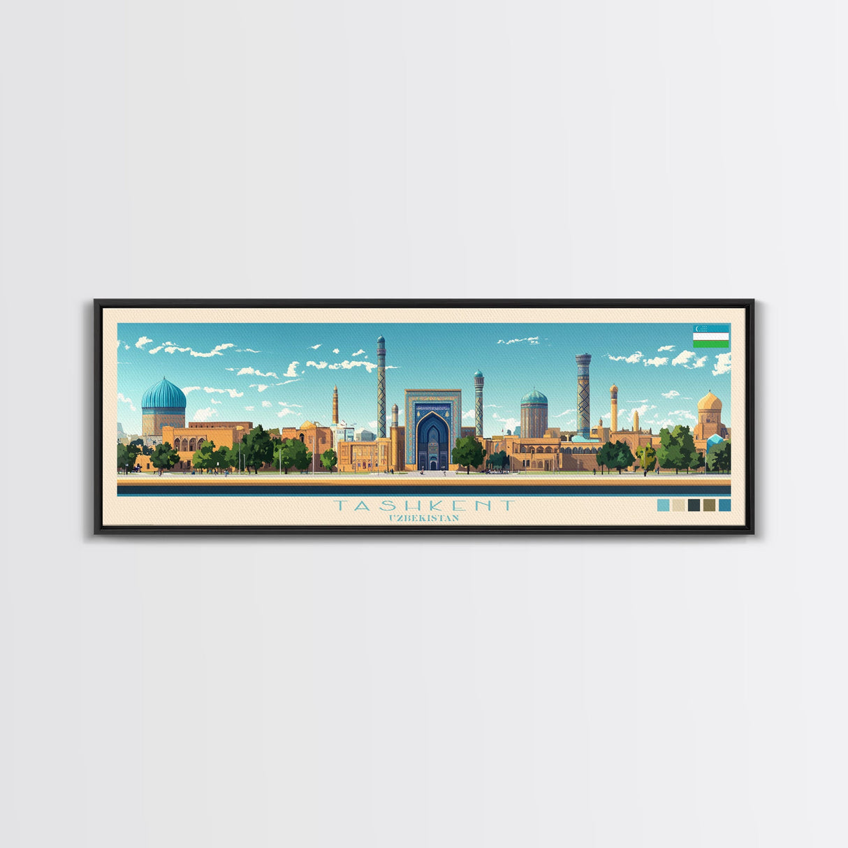 Tashkent, Uzbekistan Travel Poster Panoramic Canvas Print, Tashkent, Uzbekistan Painting, Uzbekistan Art, Tashkent Travel Art, Guest Room Painting