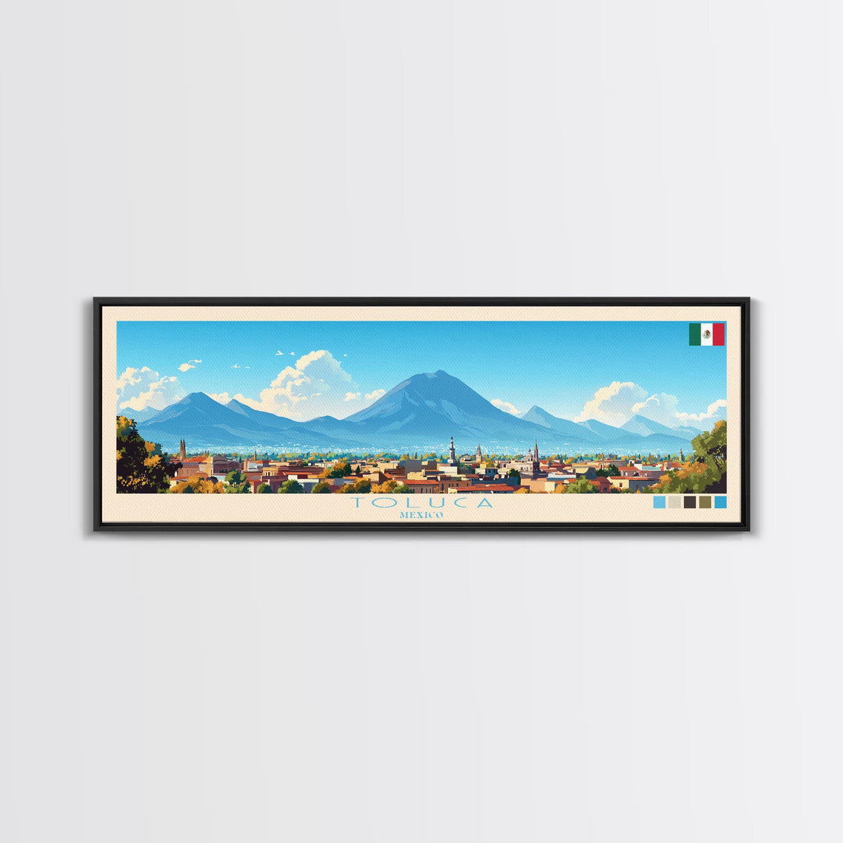 Panoramic Travel Poster Toluca, Mexico Canvas Print, Toluca, Mexico Painting, Mexico Art, Toluca Travel Art, Guest Room Painting