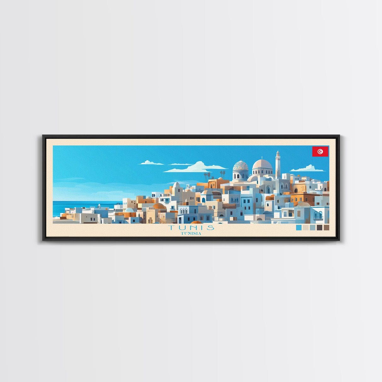 Panoramic Travel Poster Tunis, Tunisia Canvas Print, Tunis, Tunisia Painting, Tunisia Art, Tunis Travel Art, Guest Room Painting