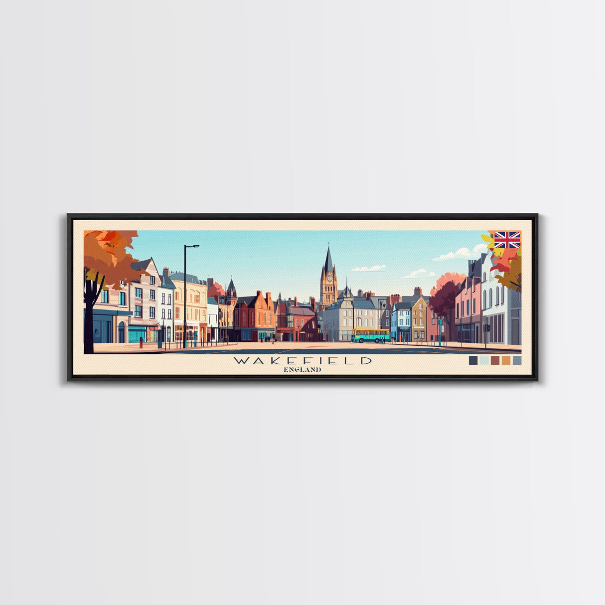 Wakefield, England Panoramic Travel Poster Canvas Print, Wakefield, England Painting, England Art, Wakefield Panoramic Travel Art, Travel Painting