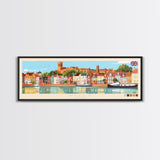 Wells, England Panoramic Travel Poster Canvas Print, Wells, England Painting, England Art, Wells Travel Art, Guest Room Painting