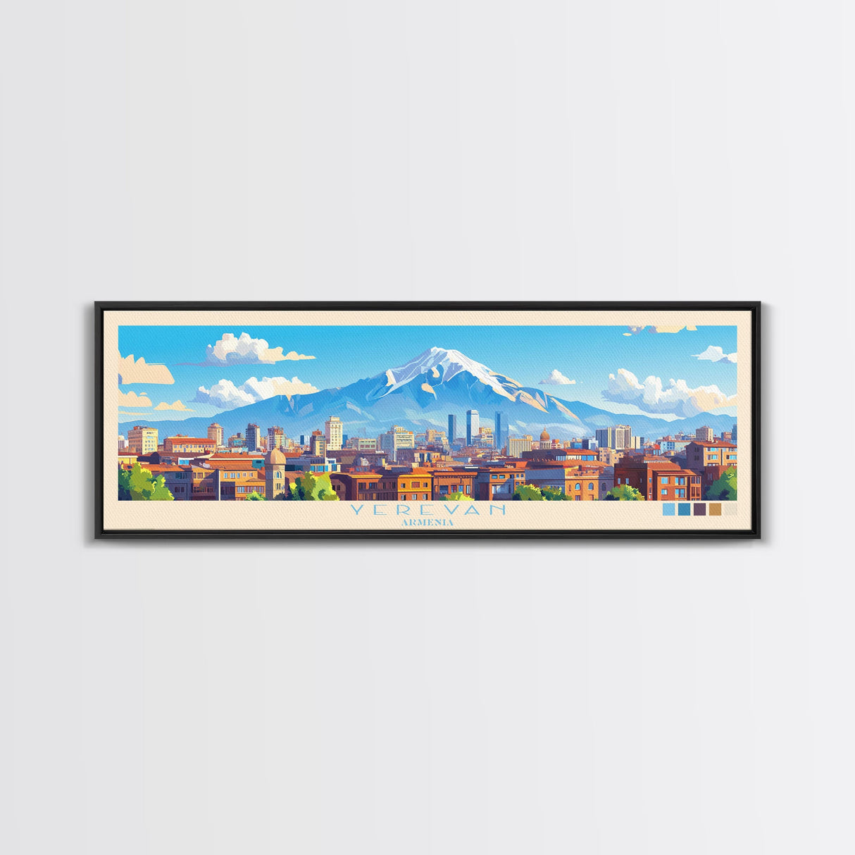 Yerevan, Armenia Panoramic Travel Poster Canvas Print, Yerevan, Armenia Painting, Armenia Art, Yerevan Travel Art, Guest Room Painting