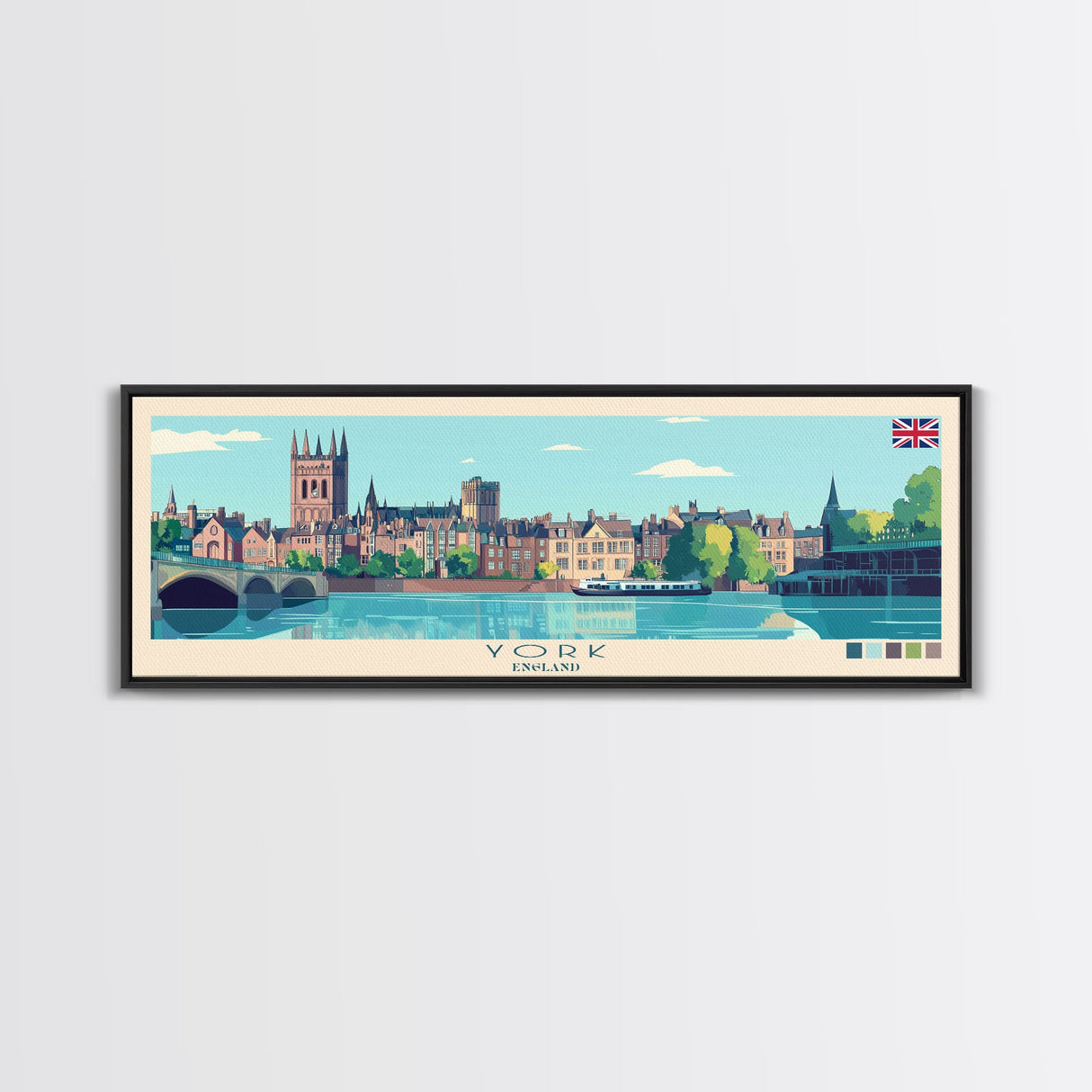 Panoramic Travel Poster York, England Canvas Print, York, England Painting, England Art, York Travel Art, Guest Room Painting