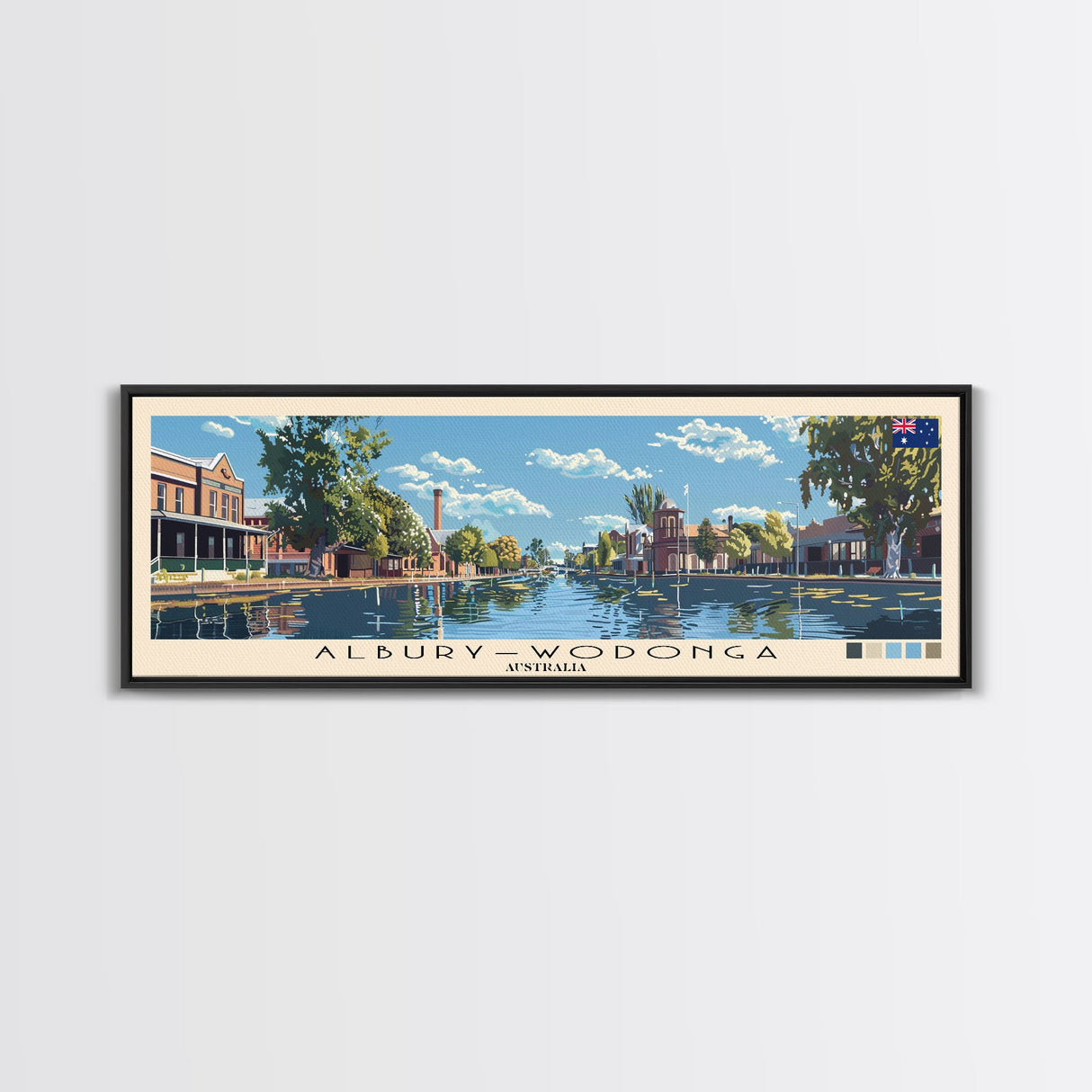 Albury–Wodonga, Australia Panoramic Canvas Print, Albury–Wodonga, Australia Painting, Australia Art, Albury–Wodonga Travel Poster, Travel Art, Housewarming Gift