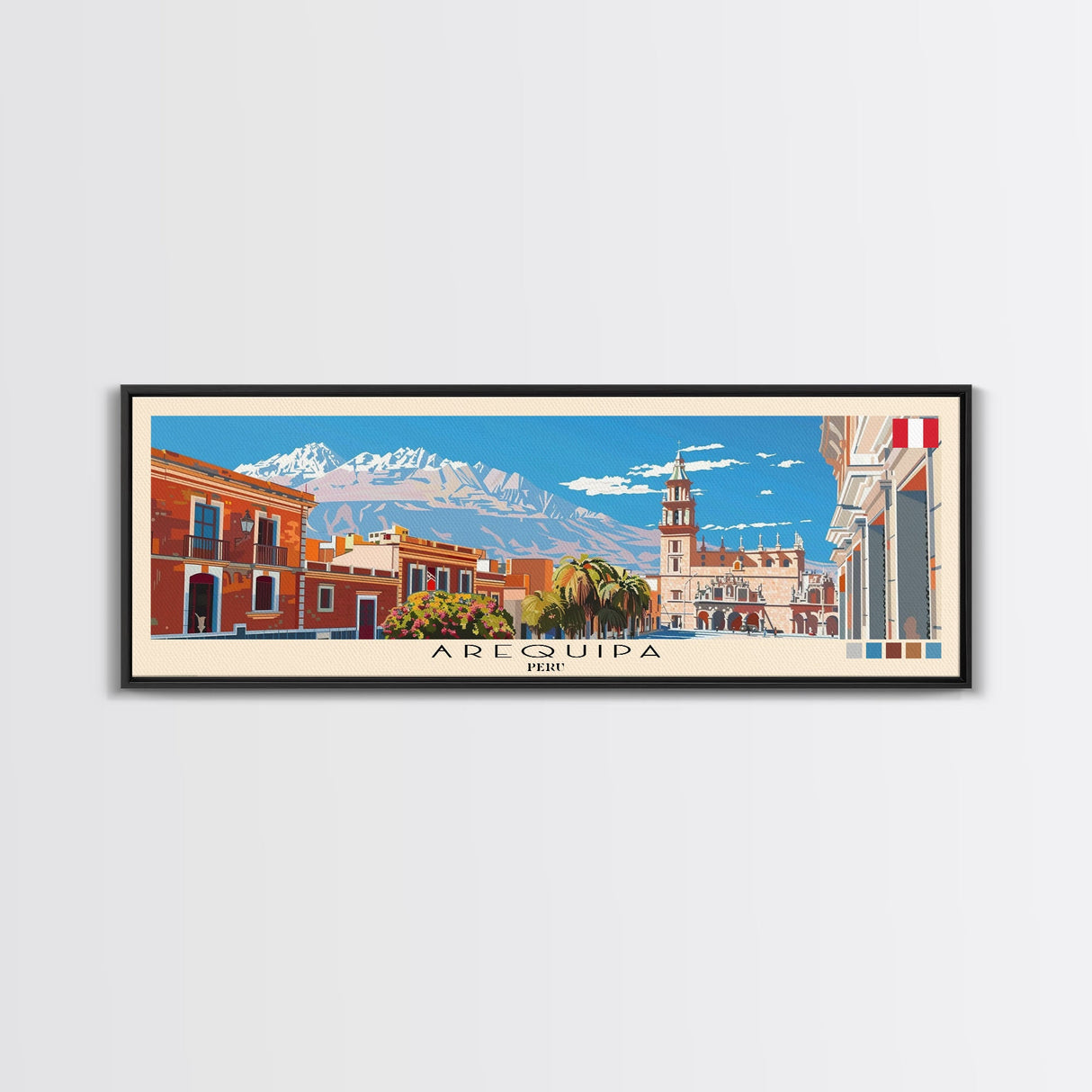 Arequipa, Peru Panoramic Canvas Print, Arequipa, Peru Painting, Peru Art, Arequipa Travel Poster, Travel Art, Guest Room Painting