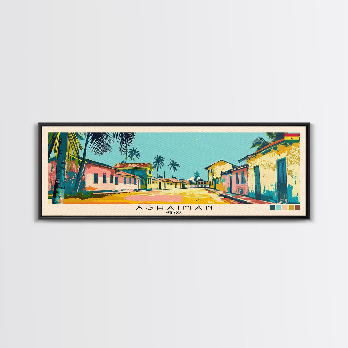 Ashaiman, Ghana Panoramic Canvas Print, Ashaiman, Ghana Painting, Ghana Art, Ashaiman Travel Poster, Travel Art, Guest Room Painting