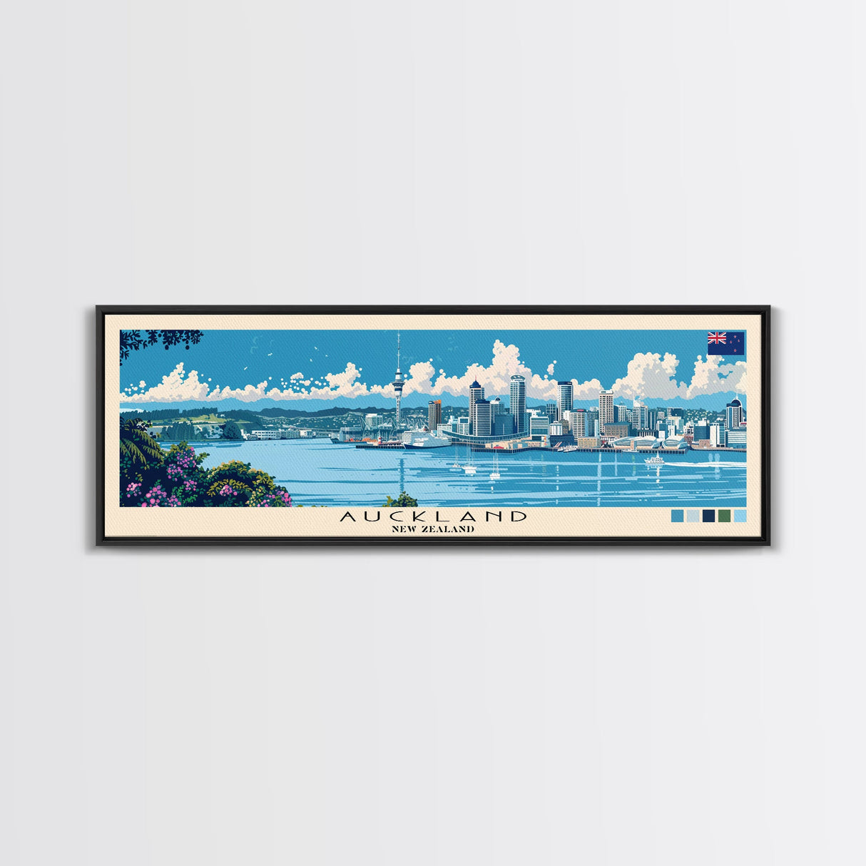 Auckland, New Zealand Panoramic Canvas Print, Auckland, New Zealand Painting, New Zealand Art, Auckland Travel Poster, Travel Art, Vacation Gift