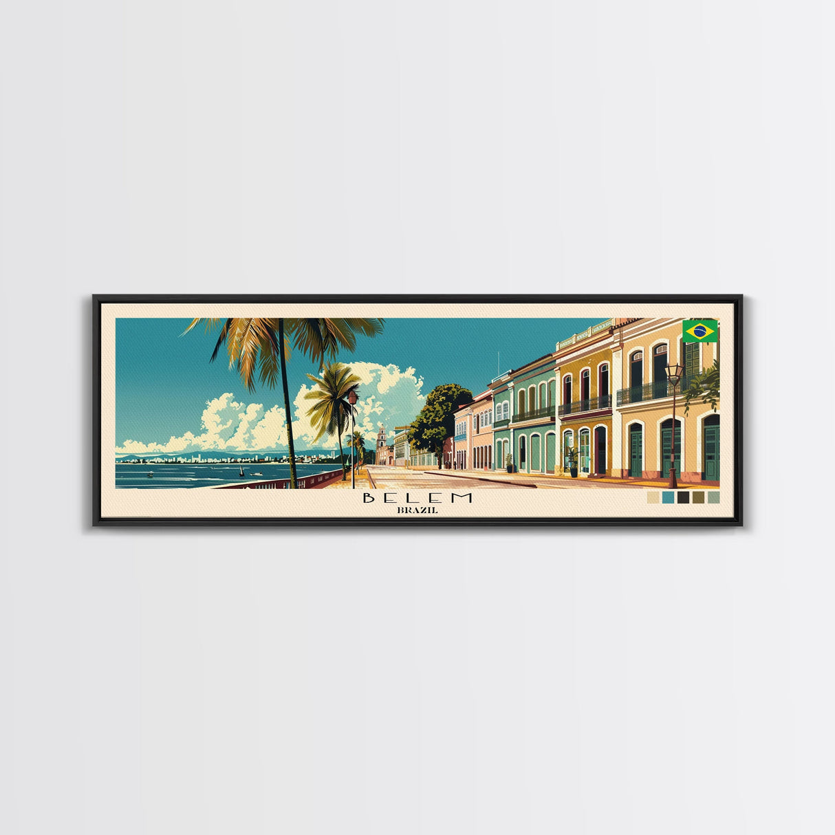 Belem, Brazil Panoramic Canvas Print, Belem, Brazil Painting, Brazil Art, Belem Travel Poster, Travel Art, Housewarming Gift