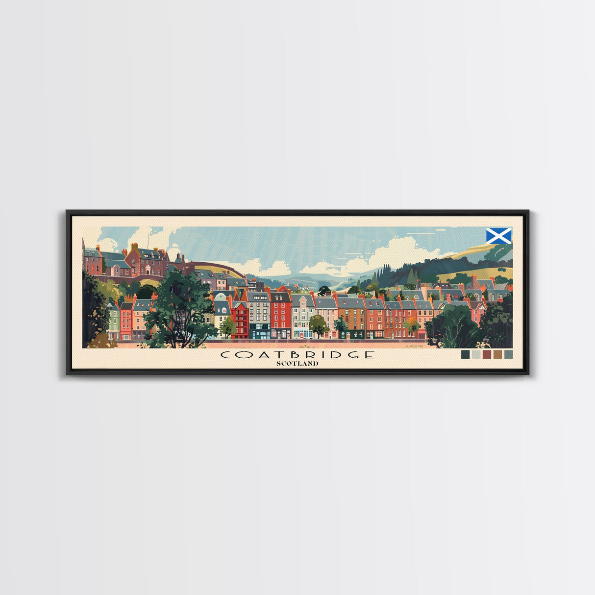 Coatbridge, Scotland Panoramic Canvas Print, Coatbridge, Scotland Painting, Scotland Art, Coatbridge Travel Poster, Travel Art, Guest Room Painting