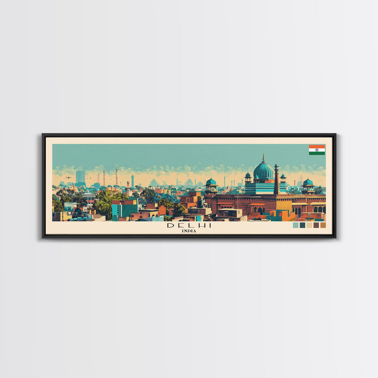 Delhi, India Panoramic Canvas Print, Delhi, India Painting, India Art, Delhi Travel Poster, Travel Art, Guest Room Painting