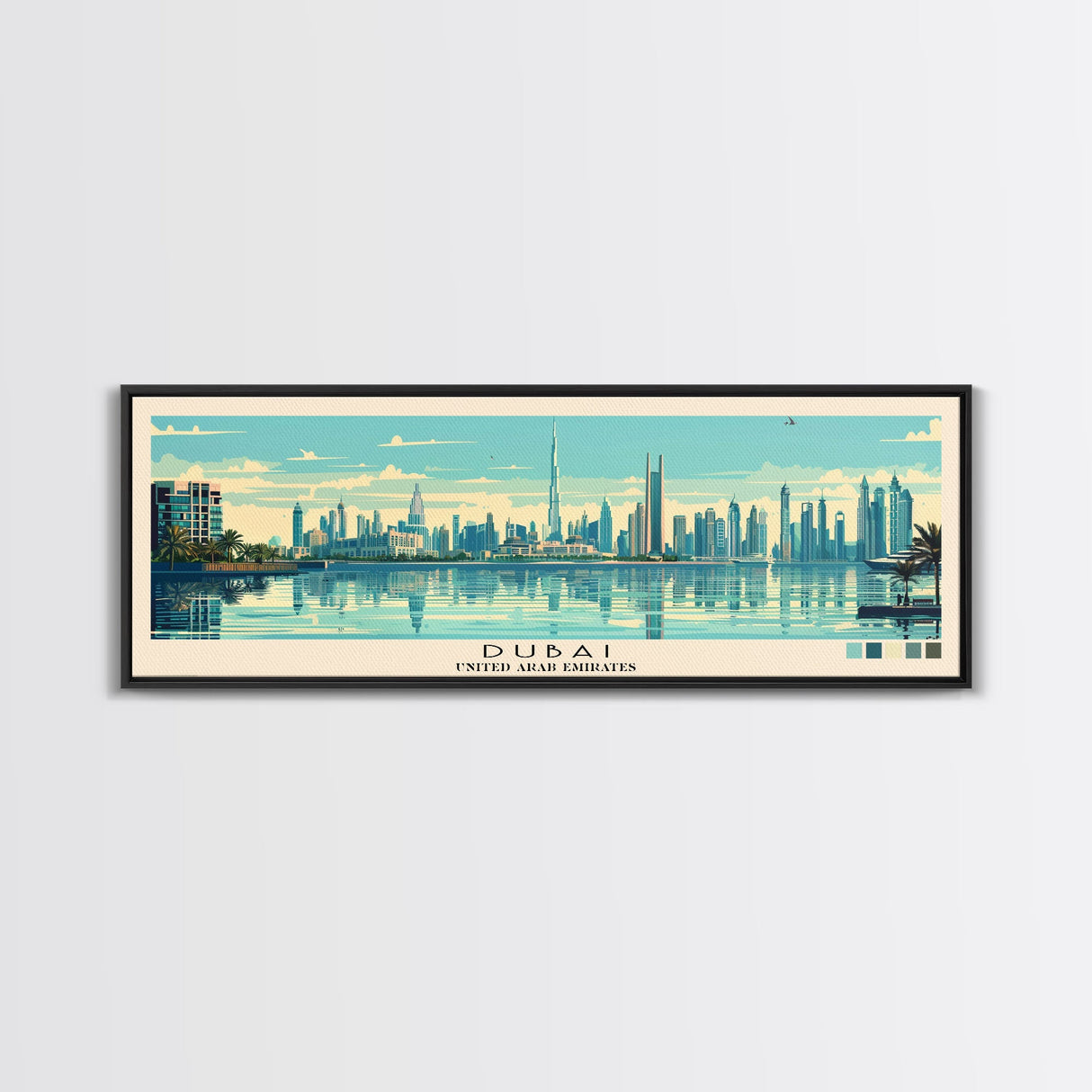 Dubai, United Arab Emirates Panoramic Canvas Print, Dubai, United Arab Emirates Painting, United Arab Emirates Art, Dubai Travel Poster, Travel Art, Housewarming Gift