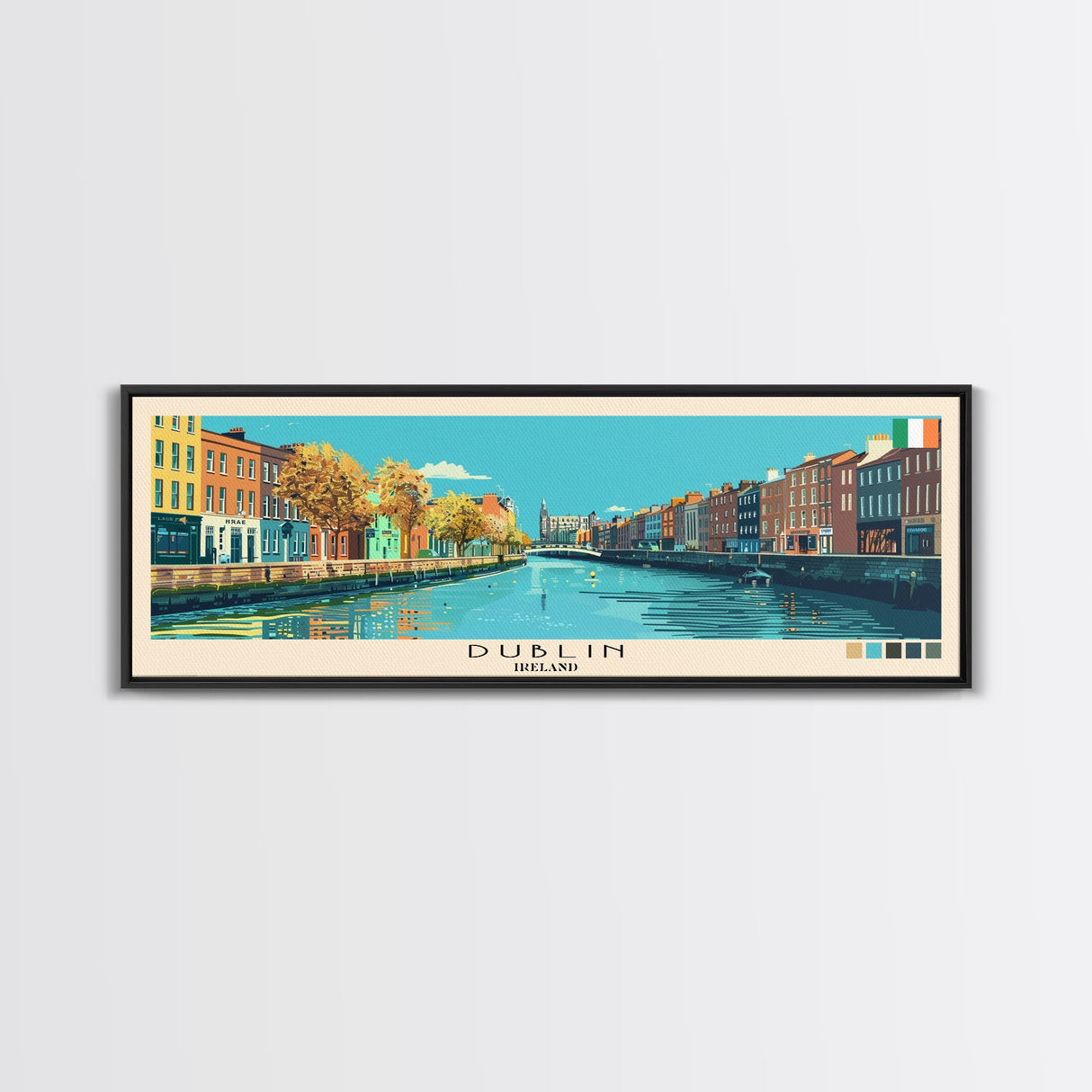 Dublin, Ireland Panoramic Canvas Print, Dublin, Ireland Painting, Ireland Art, Dublin Travel Poster, Travel Art, Guest Room Painting