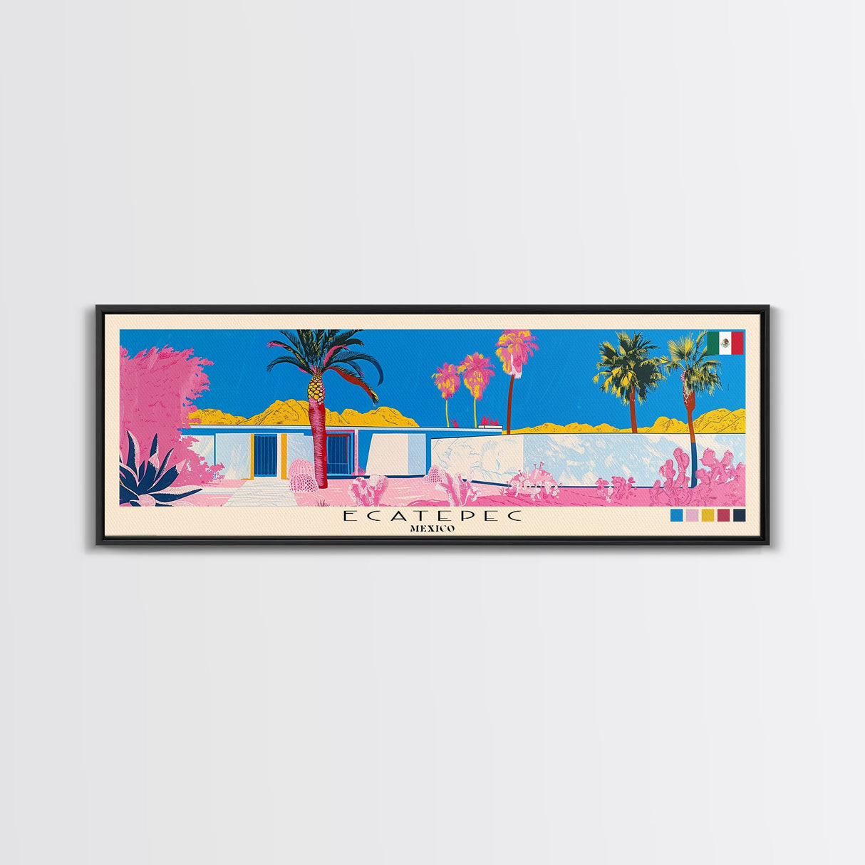 Ecatepec, Mexico Panoramic Canvas Print, Ecatepec, Mexico Painting, Mexico Art, Ecatepec Travel Poster, Travel Art, Guest Room Painting