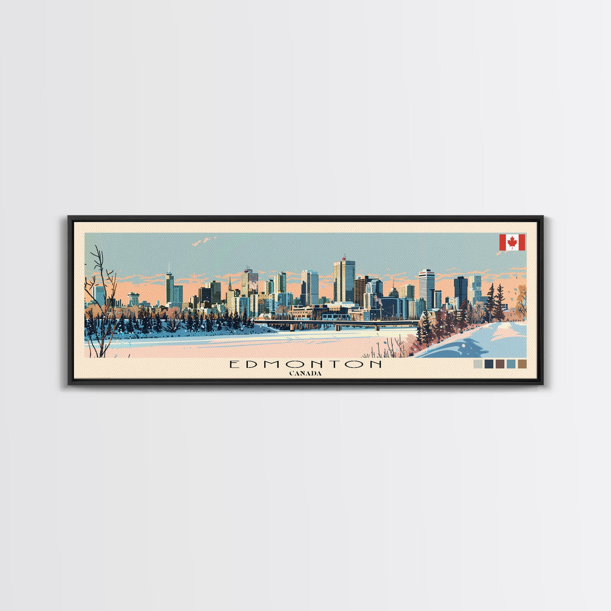 Edmonton, Canada Panoramic Canvas Print, Edmonton, Canada Painting, Canada Art, Edmonton Travel Poster, Travel Art, Living Room Painting