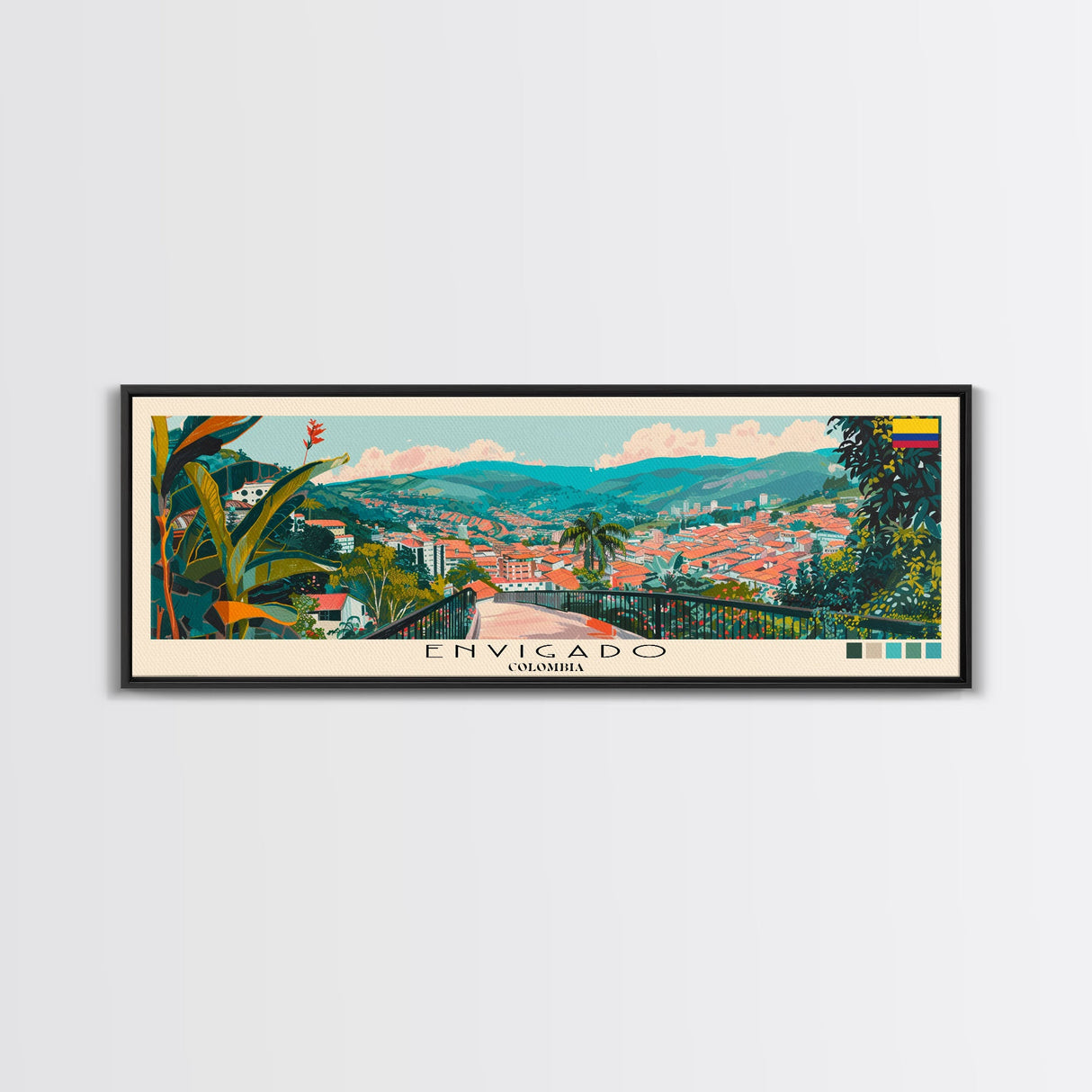 Envigado, Colombia Panoramic Canvas Print, Envigado, Colombia Painting, Colombia Art, Envigado Travel Poster, Travel Art, Guest Room Painting