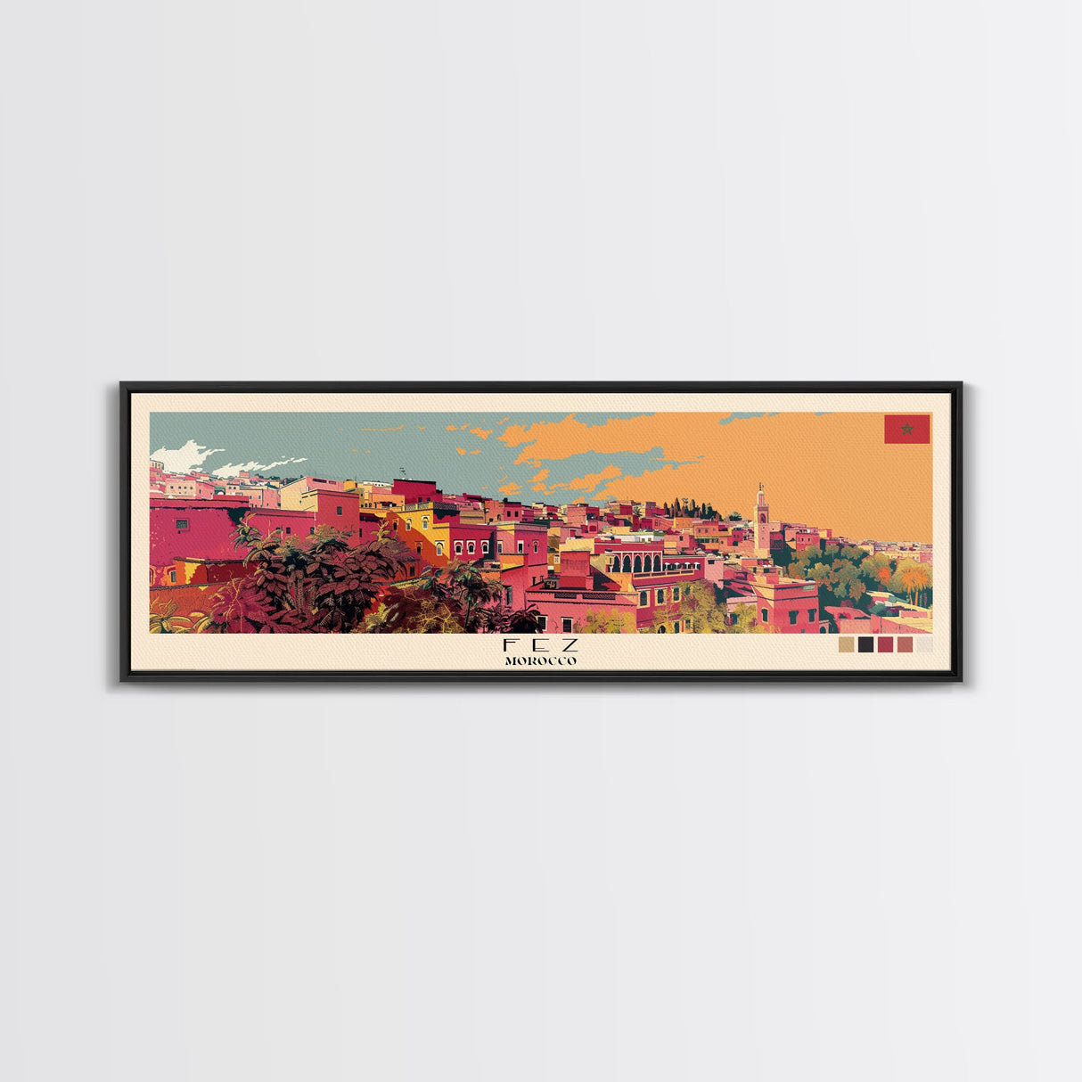 Fez, Morocco Panoramic Canvas Print, Fez, Morocco Painting, Morocco Art, Fez Travel Poster, Travel Art, Vacation Gift