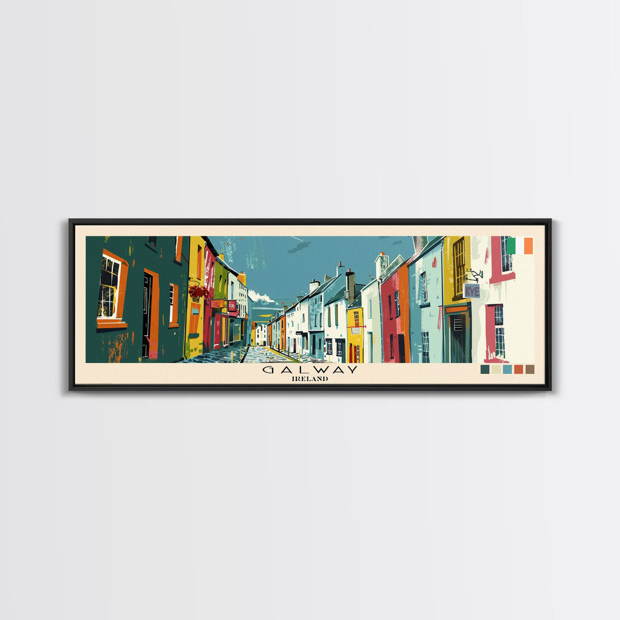 Galway, Ireland Panoramic Canvas Print, Galway, Ireland Painting, Ireland Art, Galway Travel Poster, Travel Art, Housewarming Gift