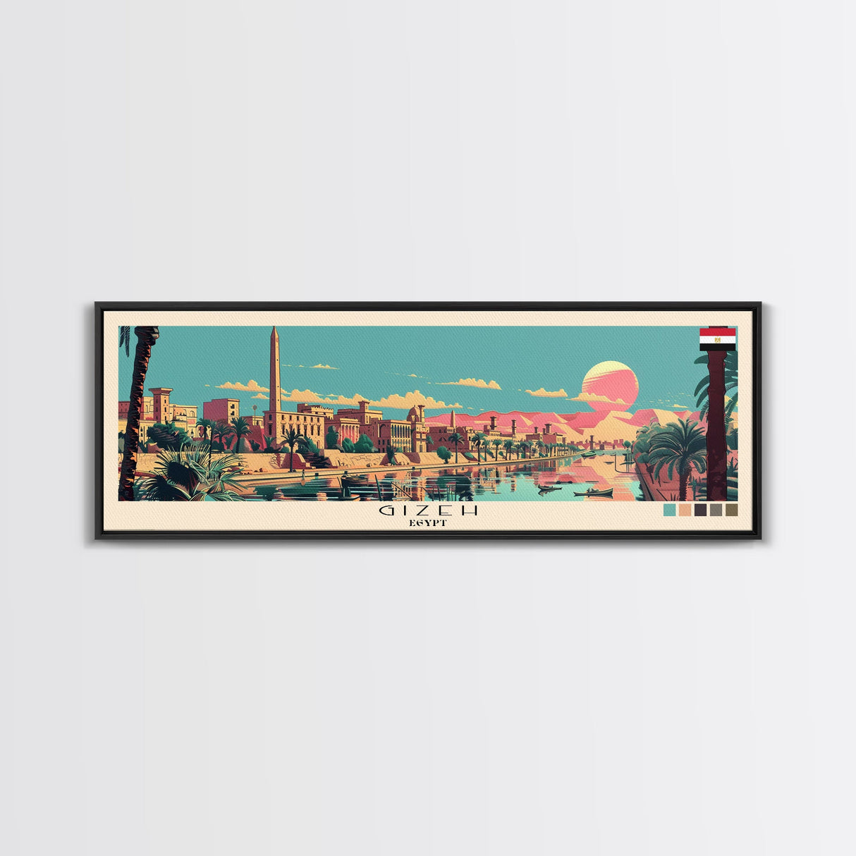 Gizeh, Egypt Panoramic Canvas Print, Gizeh, Egypt Painting, Egypt Art, Gizeh Travel Poster, Travel Art, Vacation Gift