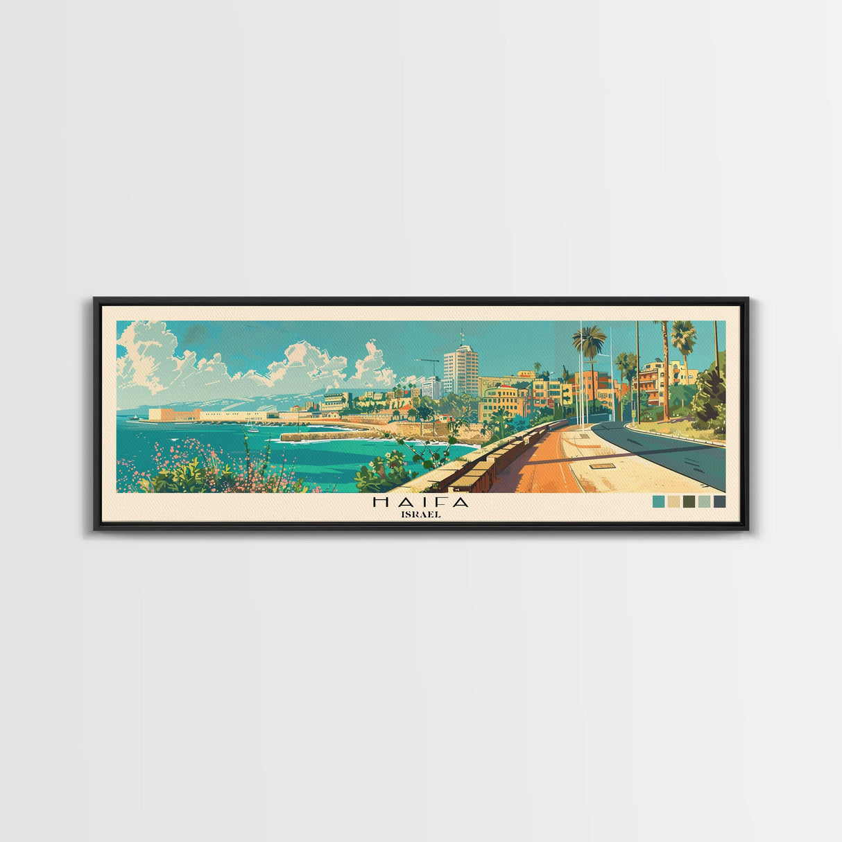 Haifa, Israel Panoramic Canvas Print, Haifa, Israel Painting, Israel Art, Haifa Travel Poster, Travel Art, Guest Room Painting