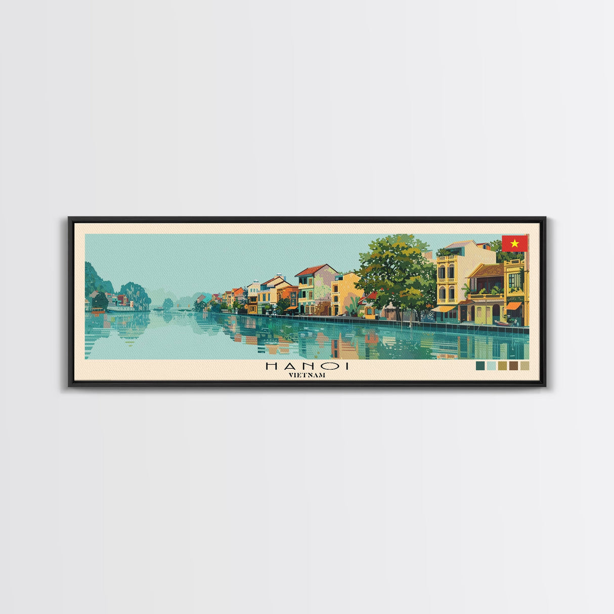 Hanoi, Vietnam Panoramic Canvas Print, Hanoi, Vietnam Painting, Vietnam Art, Hanoi Travel Poster, Travel Art, Guest Room Painting