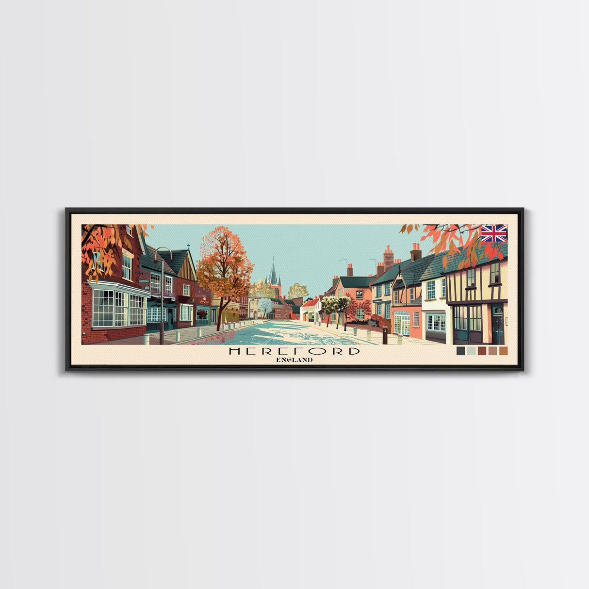 Hereford, England Panoramic Canvas Print, Hereford, England Painting, England Art, Hereford Travel Poster, Travel Art, Vacation Gift