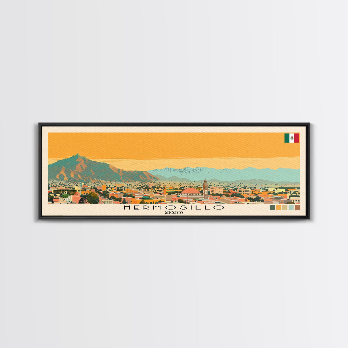 Hermosillo, Mexico Panoramic Canvas Print, Hermosillo, Mexico Painting, Mexico Art, Hermosillo Travel Poster, Travel Art, Living Room Painting