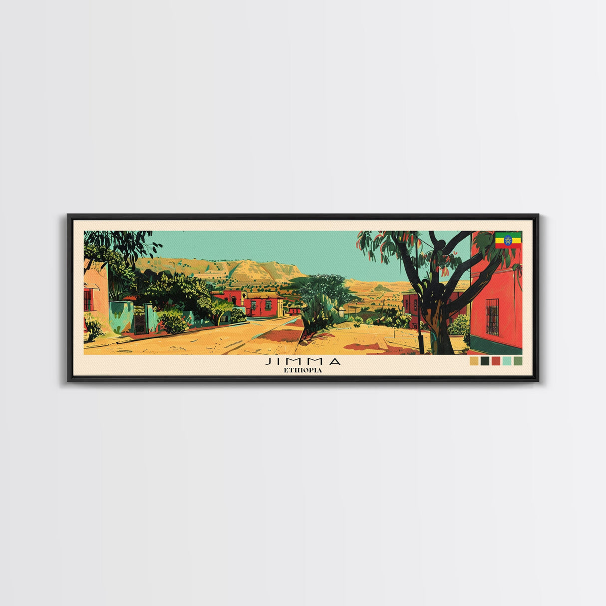 Jimma, Ethiopia Panoramic Canvas Print, Jimma, Ethiopia Painting, Ethiopia Art, Jimma Travel Poster, Travel Art, Living Room Painting