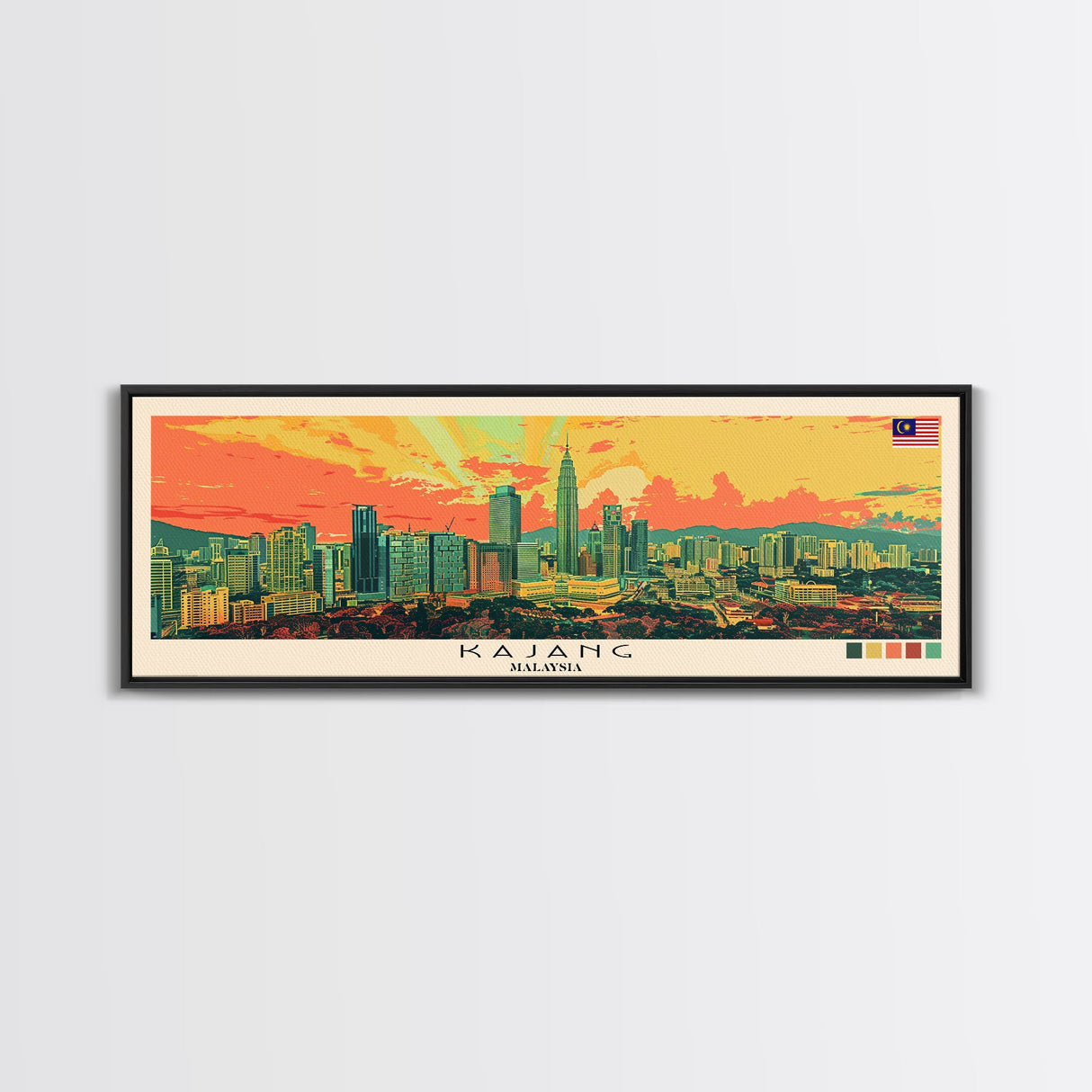 Kajang, Malaysia Panoramic Canvas Print, Kajang, Malaysia Painting, Malaysia Art, Kajang Travel Poster, Travel Art, Guest Room Painting