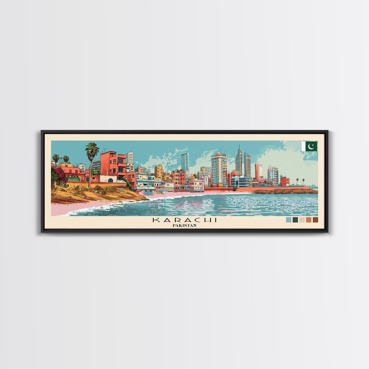 Karachi, Pakistan Panoramic Canvas Print, Karachi, Pakistan Painting, Pakistan Art, Karachi Travel Poster, Travel Art, Housewarming Gift