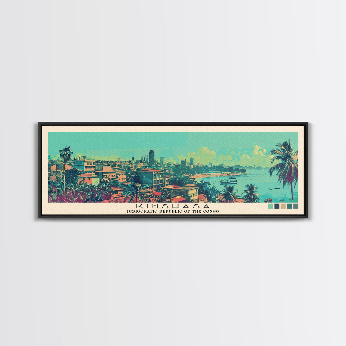 Kinshasa, Congo Panoramic Canvas Print, Kinshasa, Congo Painting, Congo Art, Kinshasa Travel Poster, Travel Art, Guest Room Painting