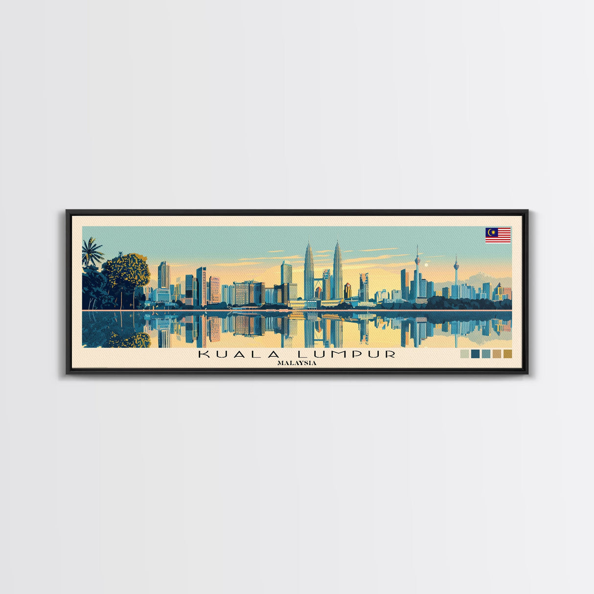 Kuala Lumpur, Malaysia Panoramic Canvas Print, Kuala Lumpur, Malaysia Painting, Malaysia Art, Kuala Lumpur Travel Poster, Travel Art, Guest Room Painting