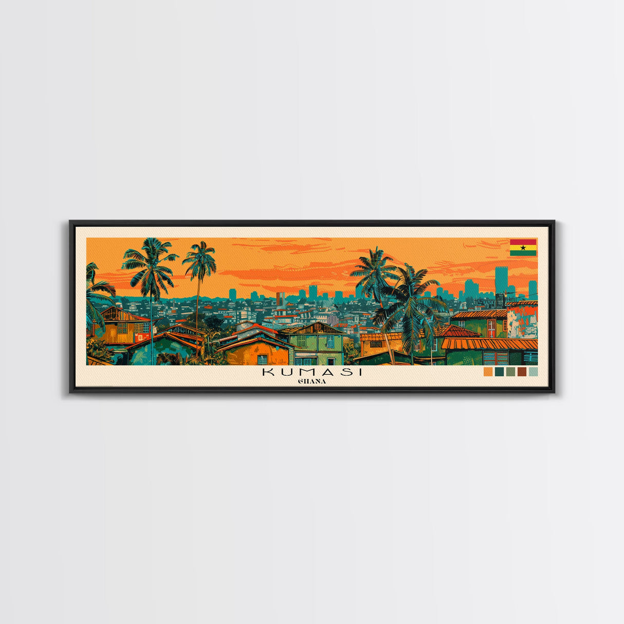 Kumasi, Ghana Panoramic Canvas Print, Kumasi, Ghana Painting, Ghana Art, Kumasi Travel Poster, Travel Art, Living Room Painting