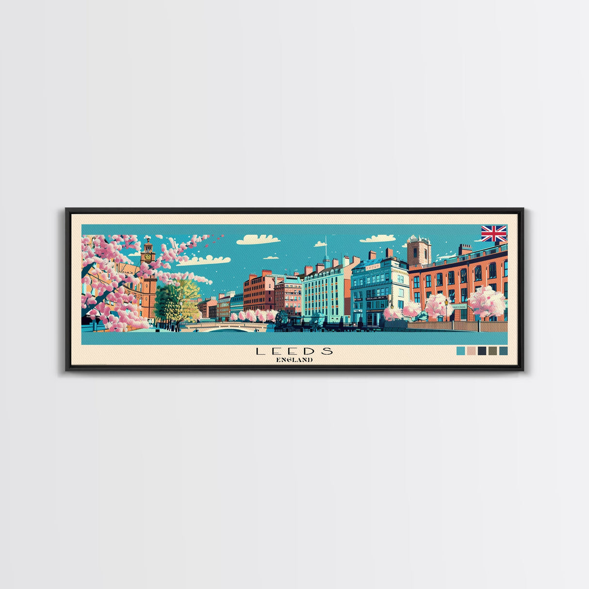 Leeds, England Panoramic Canvas Print, Leeds, England Painting, England Art, Leeds Travel Poster, Travel Art, Guest Room Painting