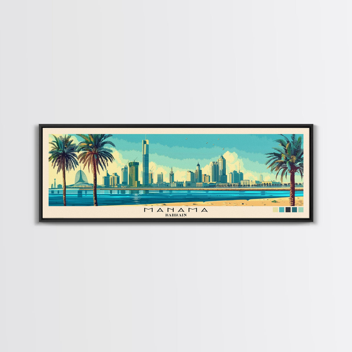 Manama, Bahrain Panoramic Canvas Print, Manama, Bahrain Painting, Bahrain Art, Manama Travel Poster, Travel Art, Guest Room Painting