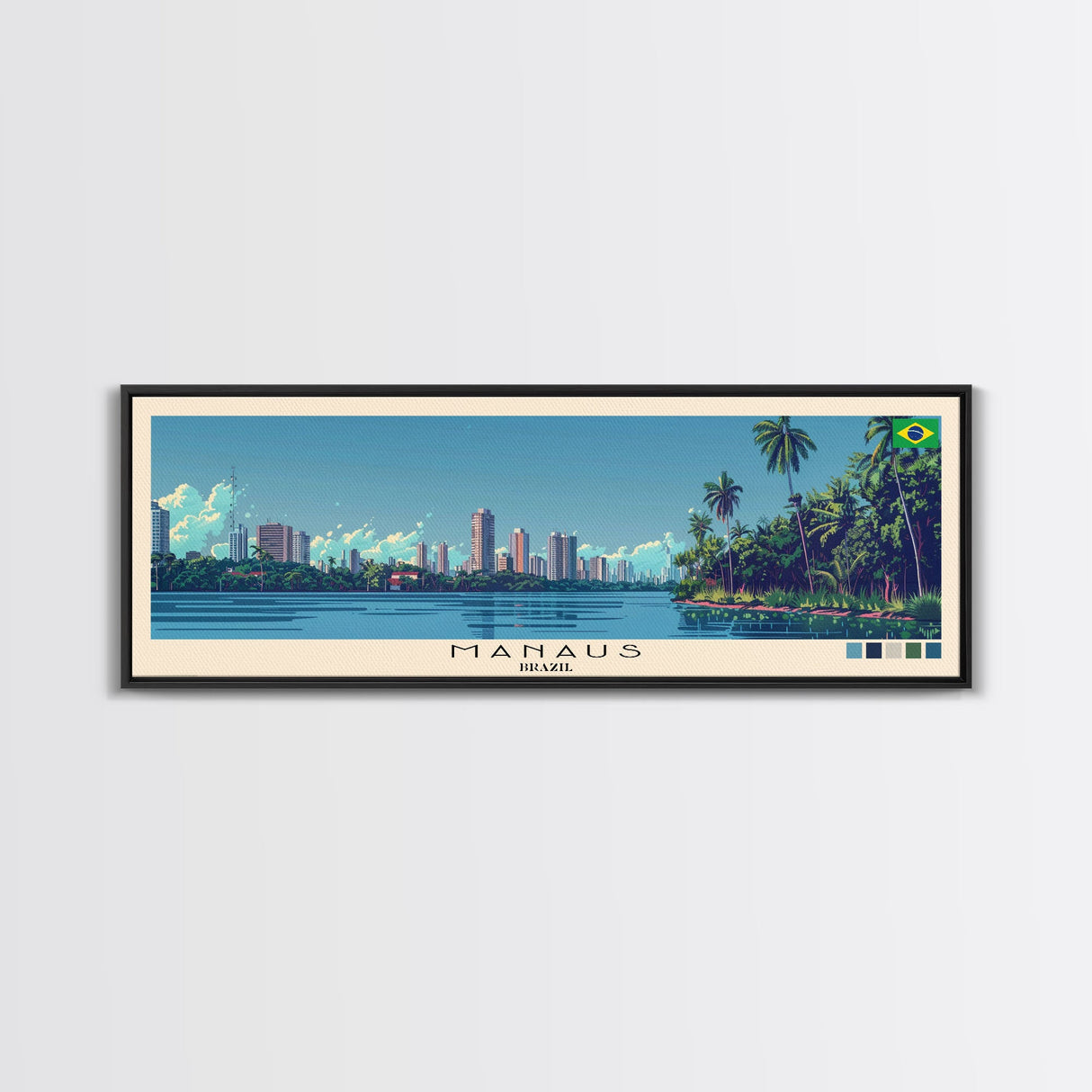 Manaus, Brazil Panoramic Canvas Print, Manaus, Brazil Painting, Brazil Art, Manaus Travel Poster, Travel Art, Guest Room Painting