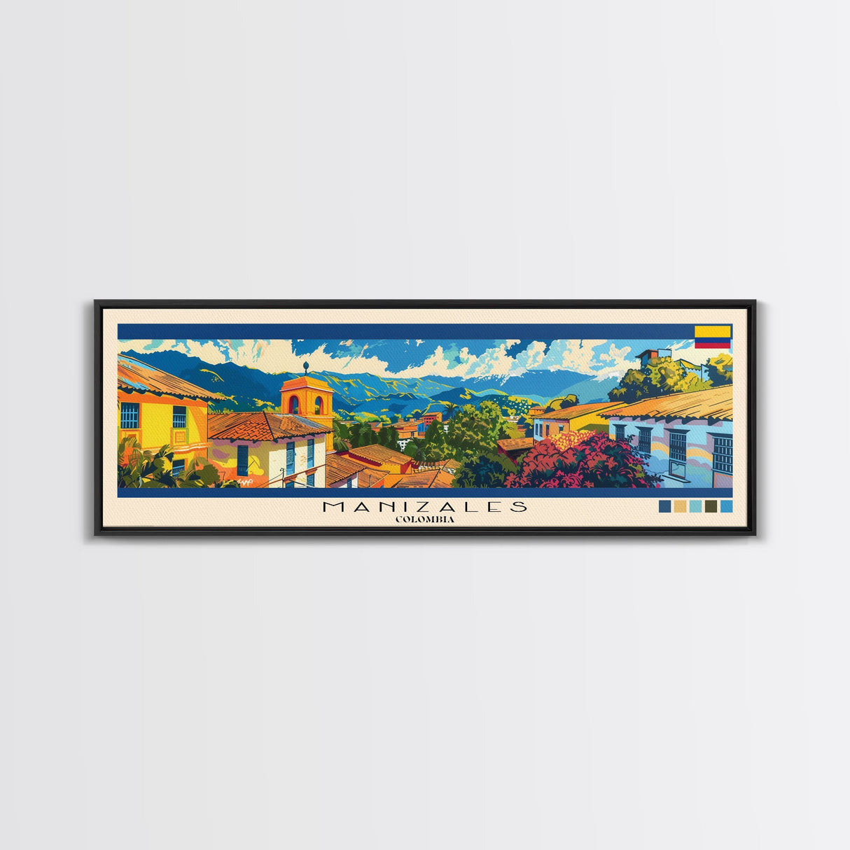 Manizales, Colombia Panoramic Canvas Print, Manizales, Colombia Painting, Colombia Art, Manizales Travel Poster, Travel Art, Housewarming Gift