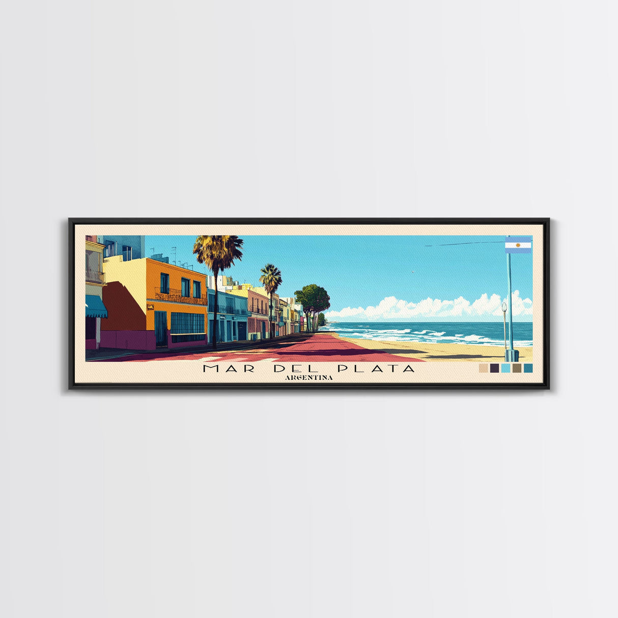 Mar del Plata, Argentina Panoramic Canvas Print, Mar del Plata, Argentina Painting, Argentina Art, Mar del Plata Travel Poster, Travel Art, Vacation Gift