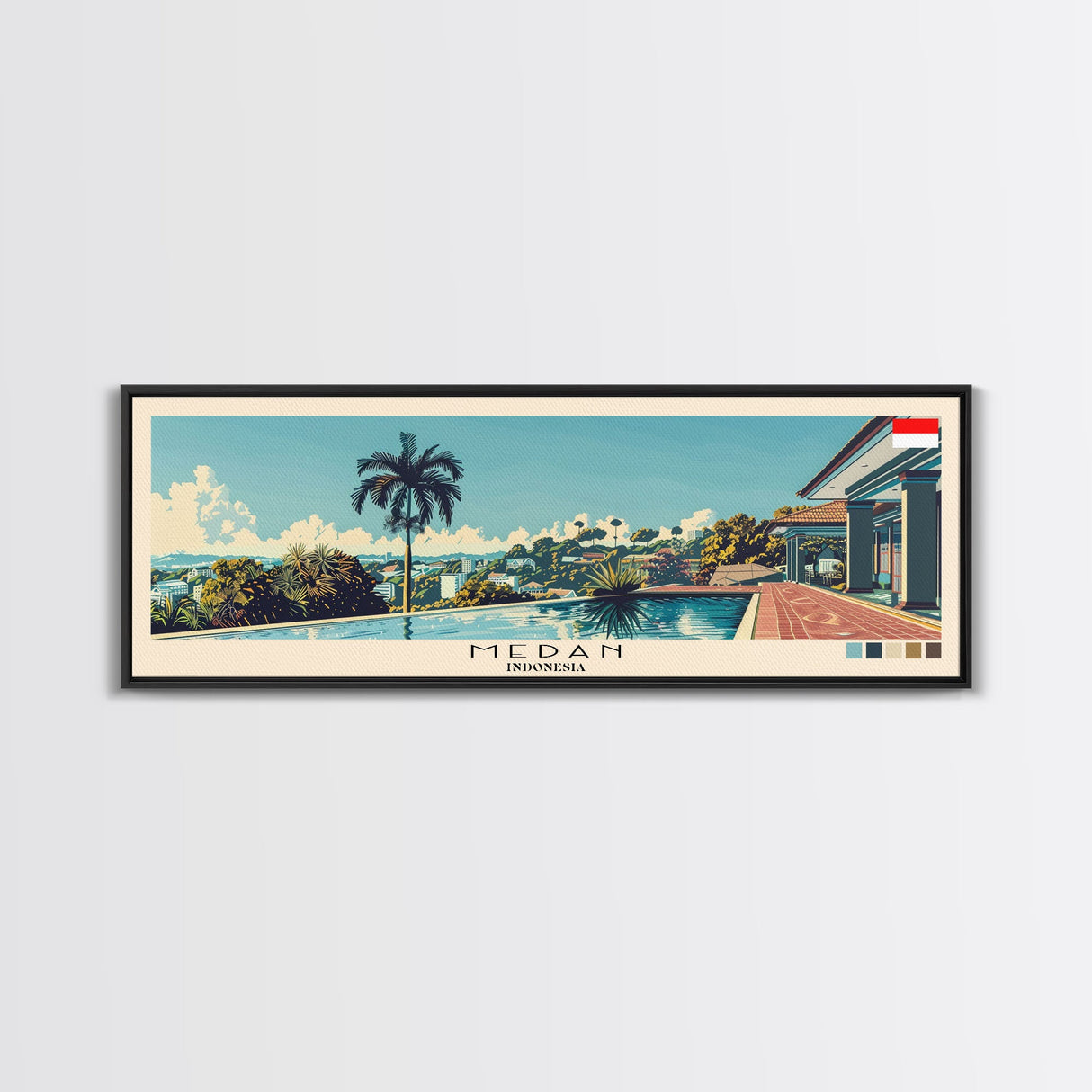 Medan, Indonesia Panoramic Canvas Print, Medan, Indonesia Painting, Indonesia Art, Medan Travel Poster, Travel Art, Guest Room Painting