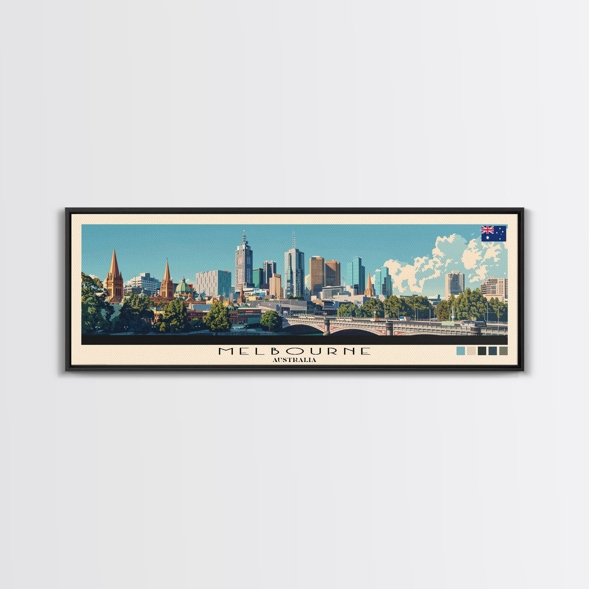 Melbourne, Australia Panoramic Canvas Print, Melbourne, Australia Painting, Australia Art, Melbourne Travel Poster, Travel Art, Guest Room Painting