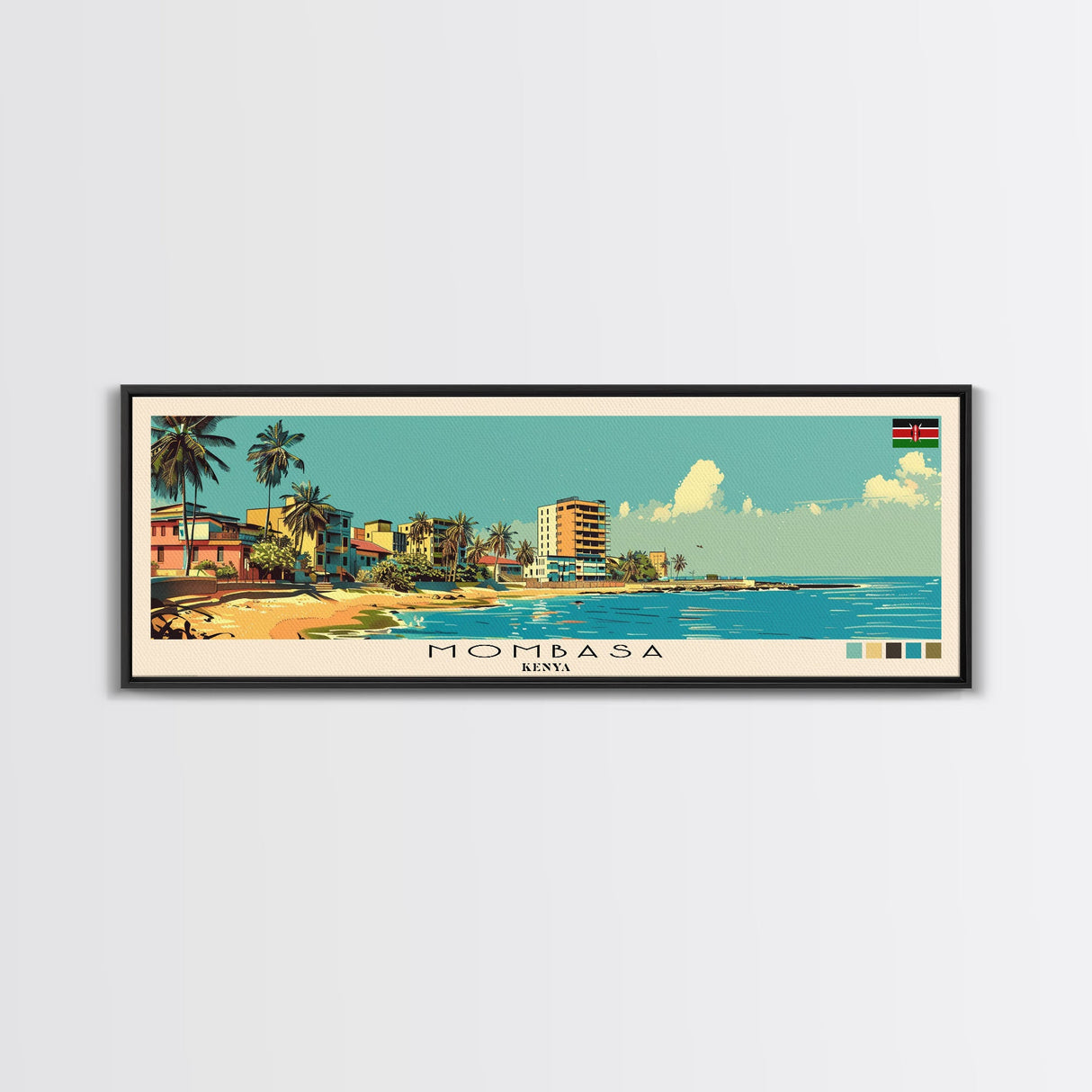 Mombasa, Kenya Panoramic Canvas Print, Mombasa, Kenya Painting, Kenya Art, Mombasa Travel Poster, Travel Art, Guest Room Painting