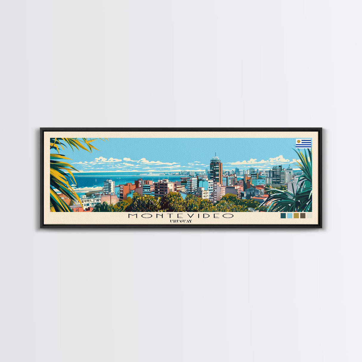 Montevideo, Uruguay Panoramic Canvas Print, Montevideo, Uruguay Painting, Uruguay Art, Montevideo Travel Poster, Travel Art, Guest Room Painting