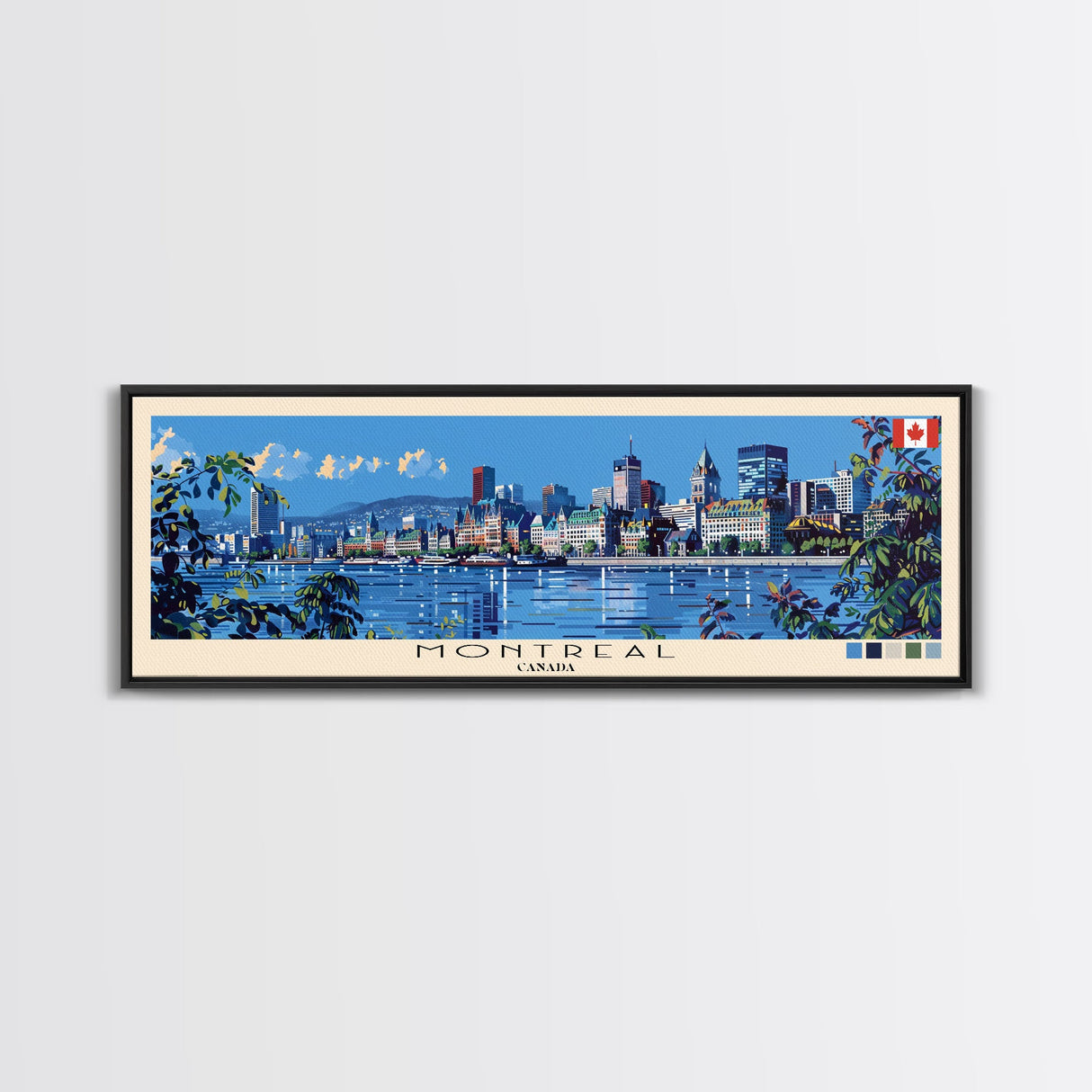 Montreal, Canada Panoramic Canvas Print, Montreal, Canada Painting, Canada Art, Montreal Travel Poster, Travel Art, Guest Room Painting