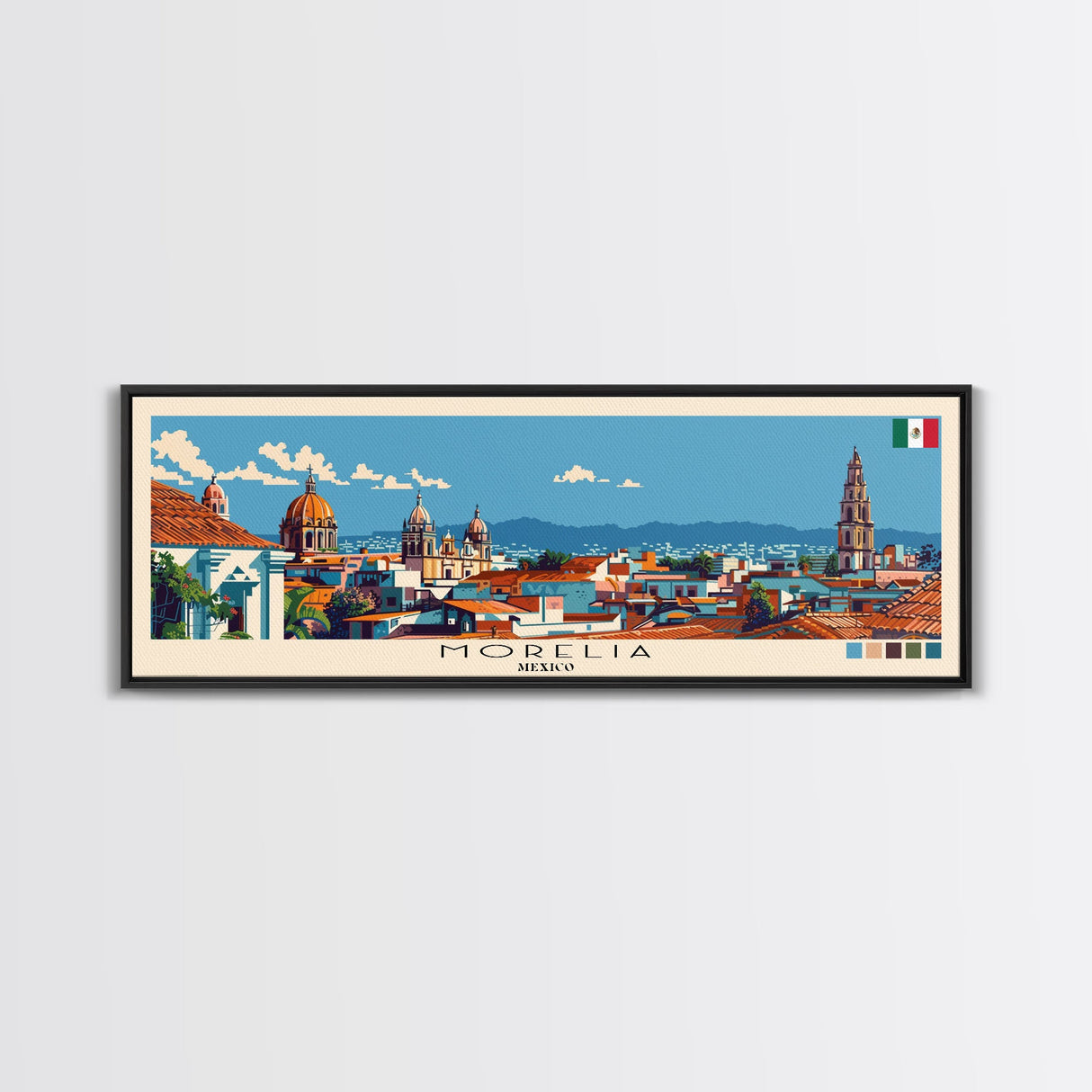 Morelia, Mexico Panoramic Canvas Print, Morelia, Mexico Painting, Mexico Art, Morelia Travel Poster, Travel Art, Vacation Gift