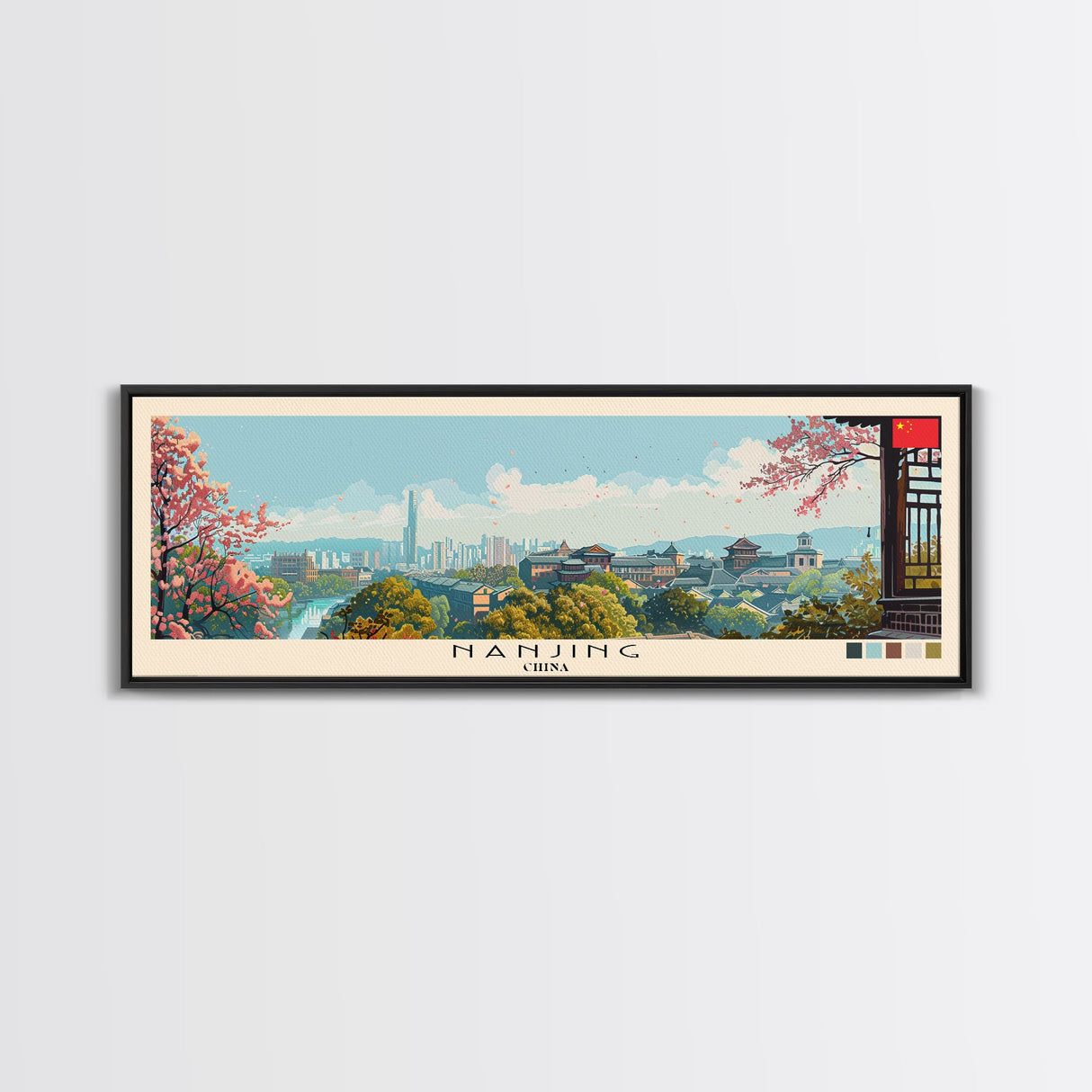 Nanjing, China Panoramic Canvas Print, Nanjing, China Painting, China Art, Nanjing Travel Poster, Travel Art, Housewarming Gift