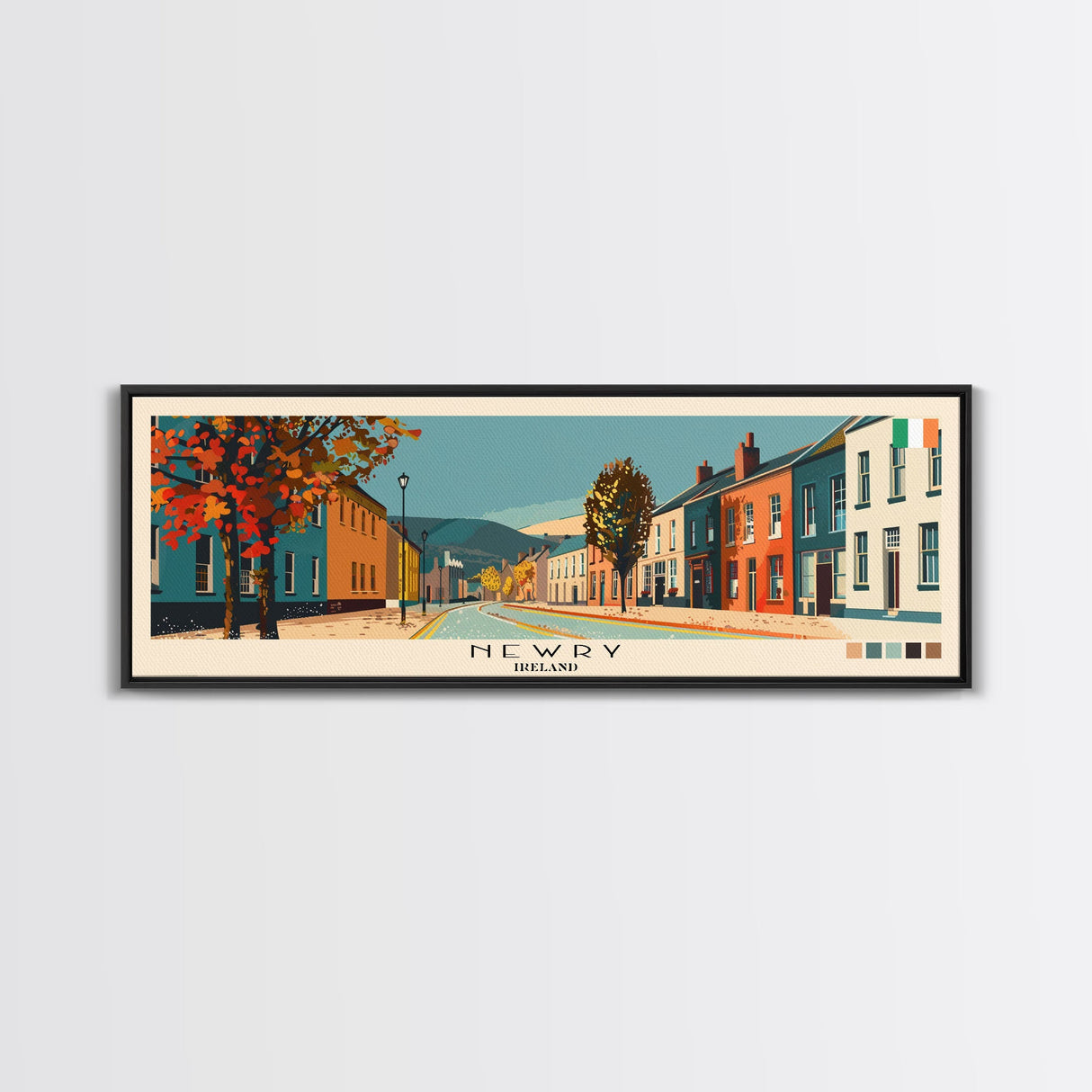 Newry, Ireland Panoramic Canvas Print, Newry, Ireland Painting, Ireland Art, Newry Travel Poster, Travel Art, Guest Room Painting