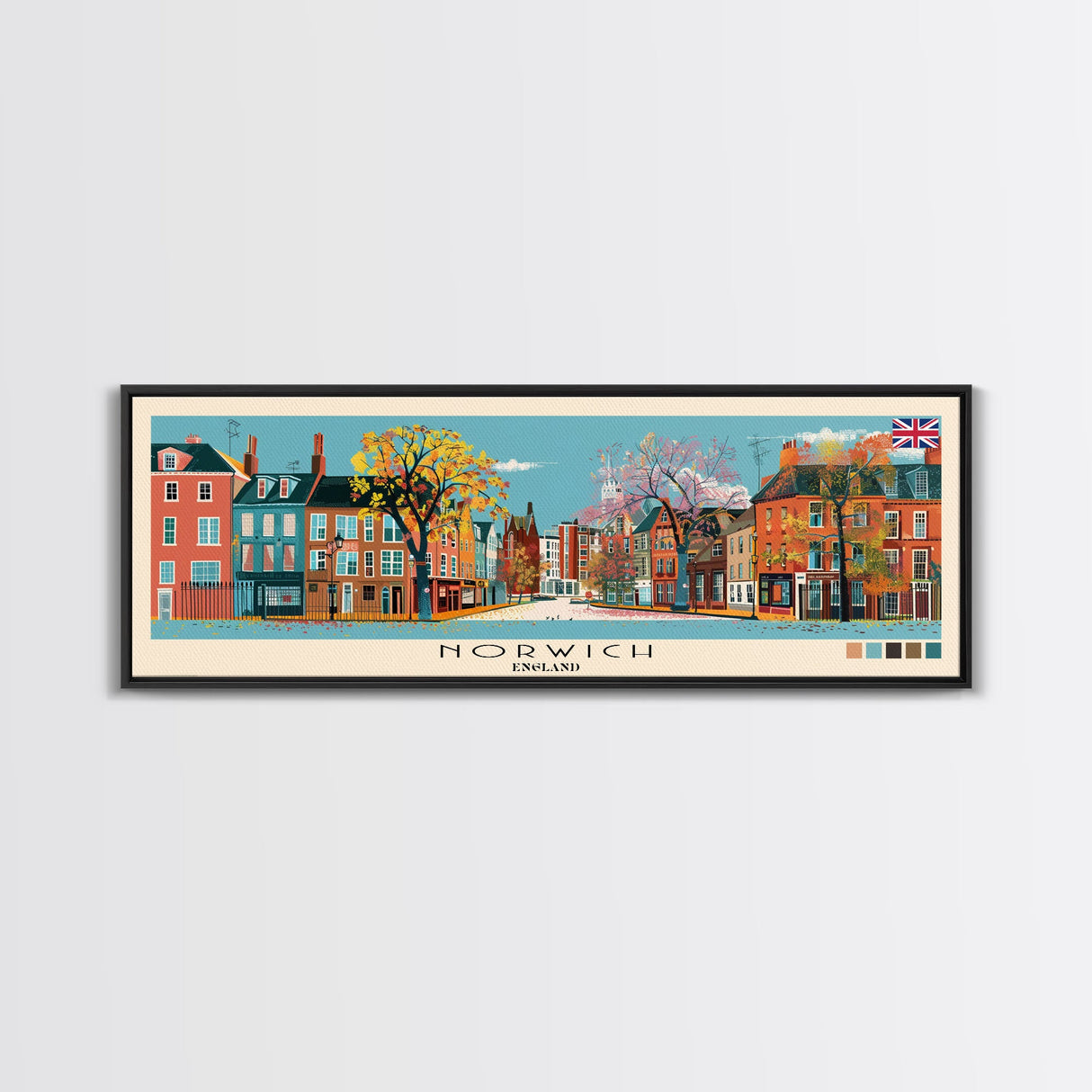 Norwich, England Panoramic Canvas Print, Norwich, England Painting, England Art, Norwich Travel Poster, Travel Art, Vacation Gift