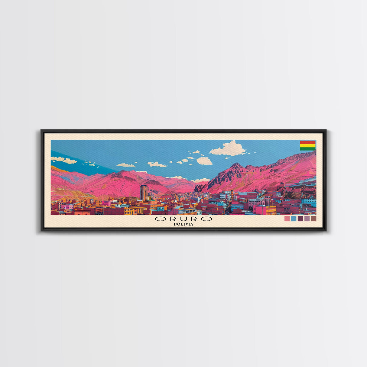 Oruro, Bolivia Panoramic Canvas Print, Oruro, Bolivia Painting, Bolivia Art, Oruro Travel Poster, Travel Art, Guest Room Painting