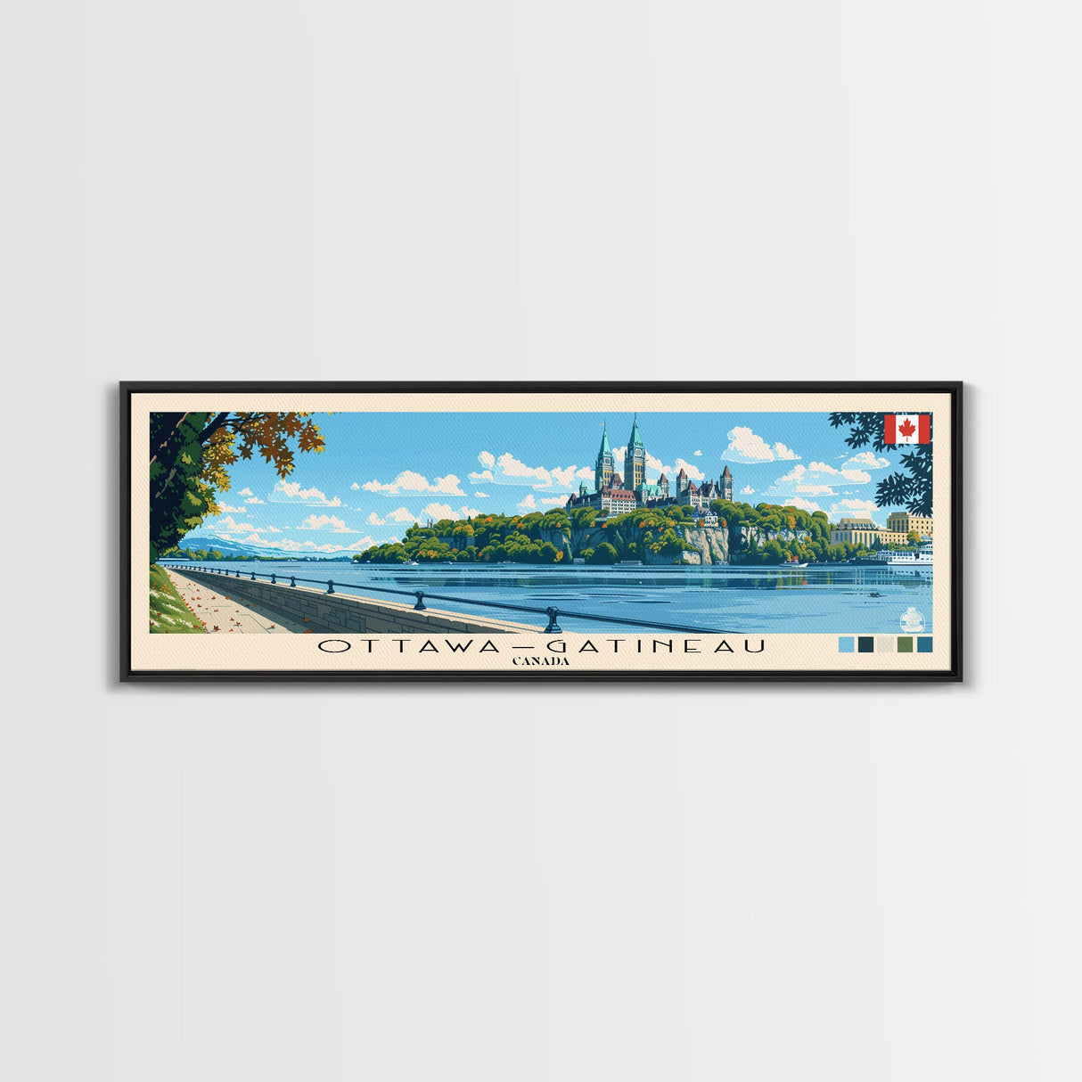 Ottawa–Gatineau, Canada Panoramic Canvas Print, Ottawa–Gatineau, Canada Painting, Canada Art, Ottawa–Gatineau Travel Poster, Travel Art, Guest Room Painting