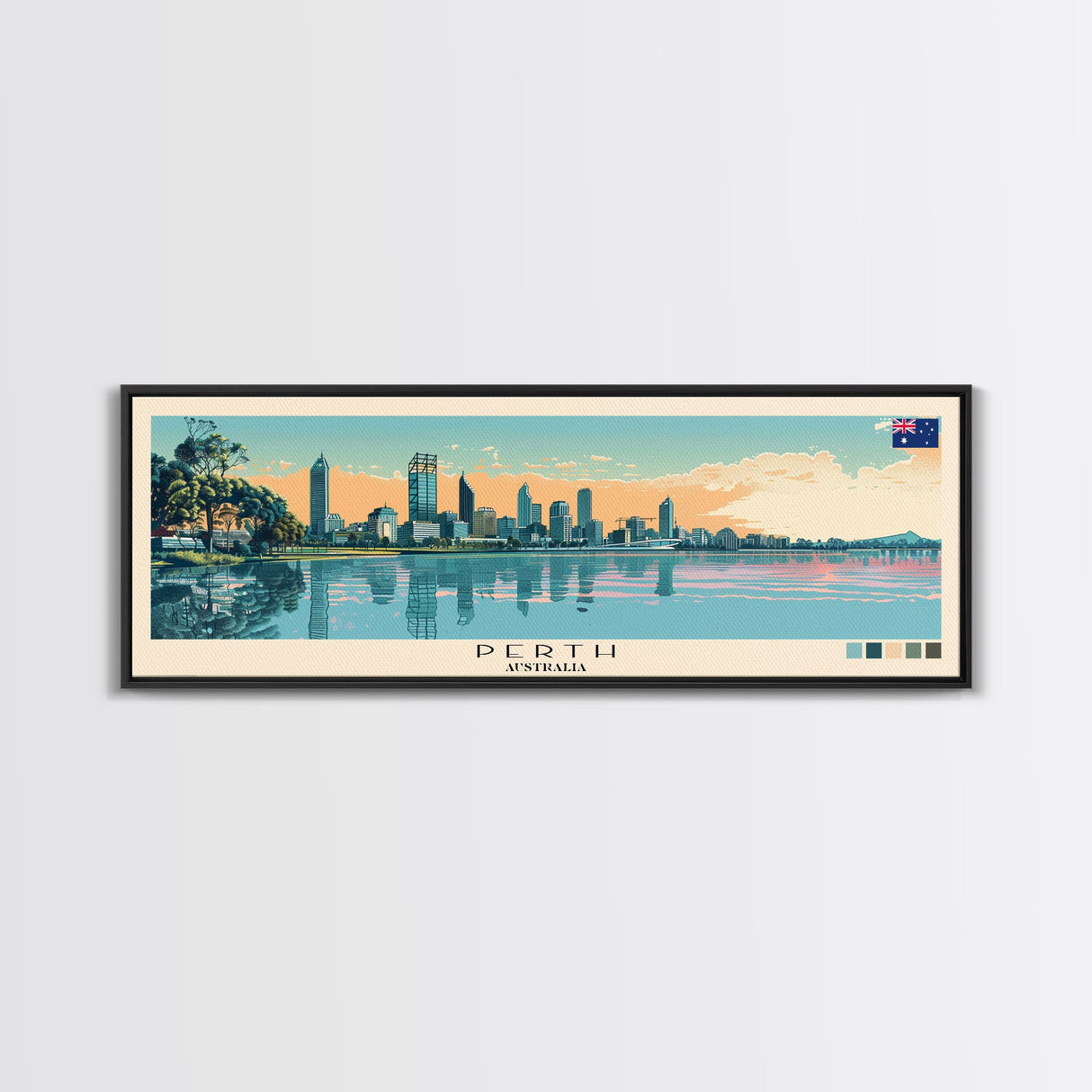 Perth, Australia Panoramic Canvas Print, Perth, Australia Painting, Australia Art, Perth Travel Poster, Travel Art, Vacation Gift