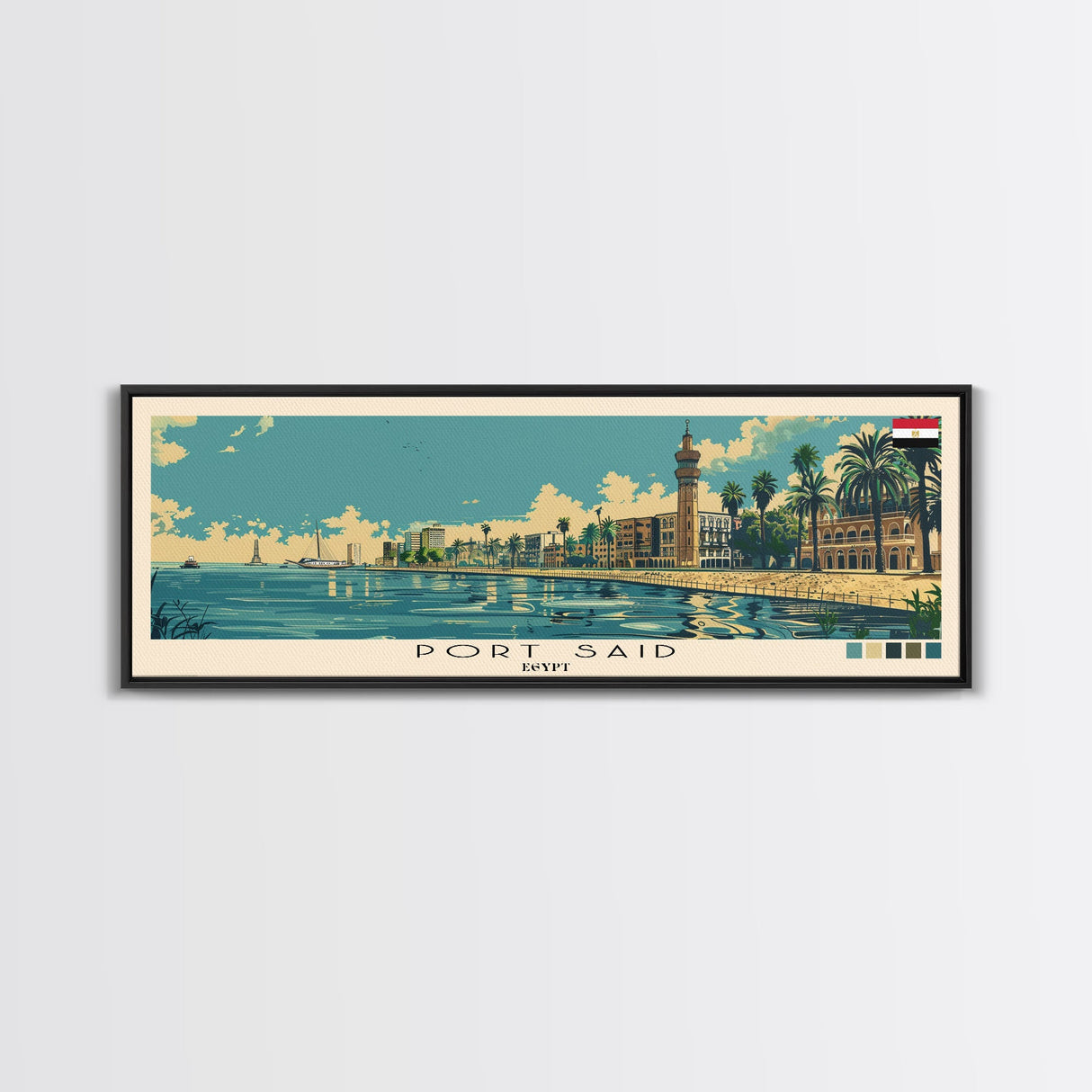 Port Said, Egypt Panoramic Canvas Print, Port Said, Egypt Painting, Egypt Art, Port Said Travel Poster, Travel Art, Guest Room Painting